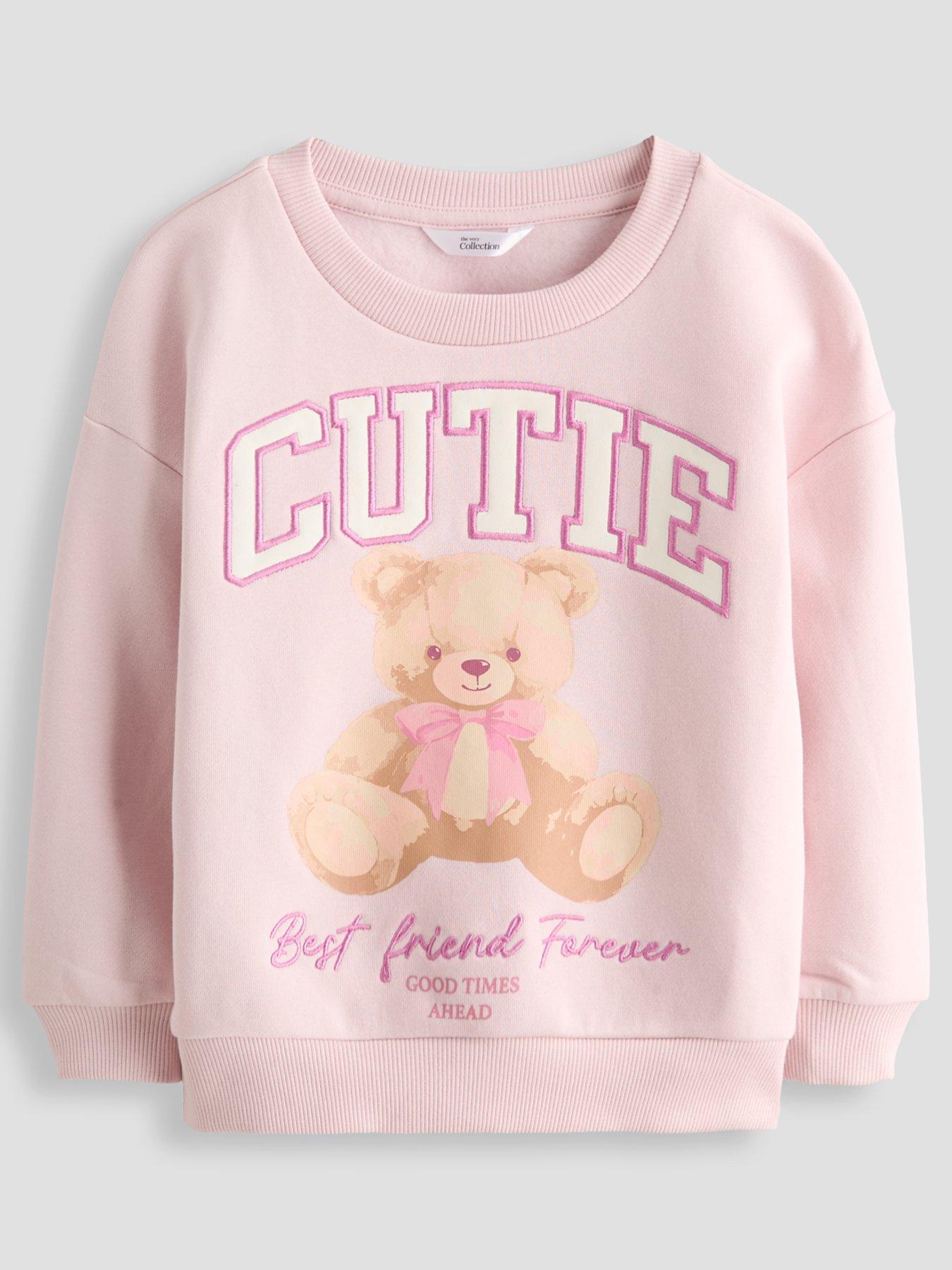 Image 1 of 5 of The Very Collection Girls Teddy Bear Print Sweatshirt - Pink