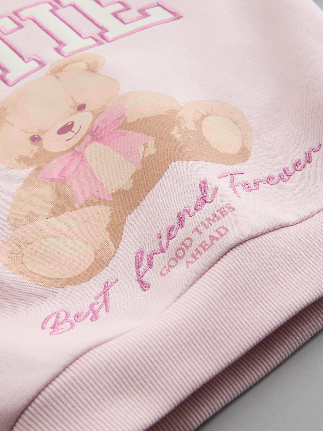 Image 4 of 5 of The Very Collection Girls Teddy Bear Print Sweatshirt - Pink