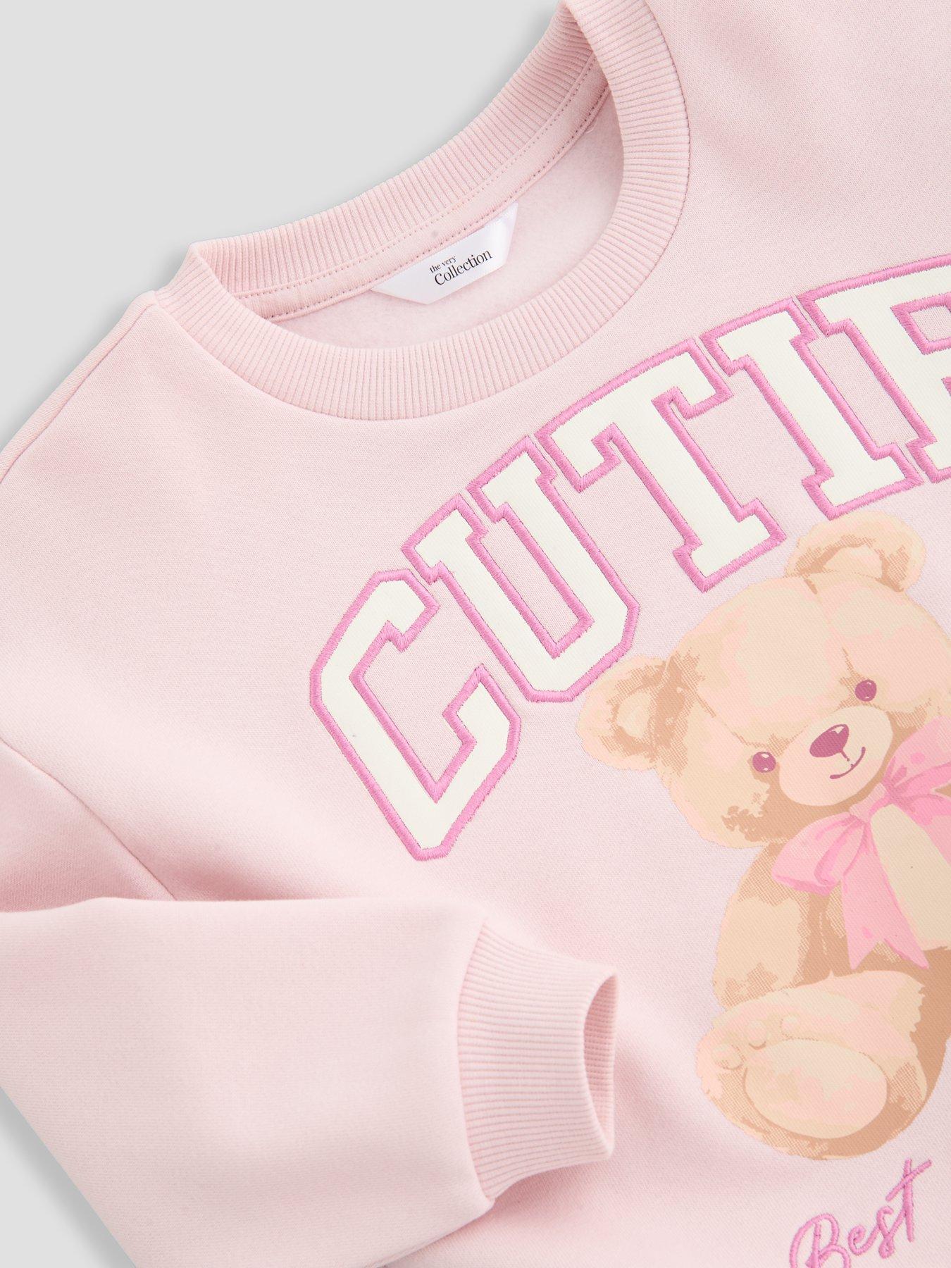Image 5 of 5 of The Very Collection Girls Teddy Bear Print Sweatshirt - Pink