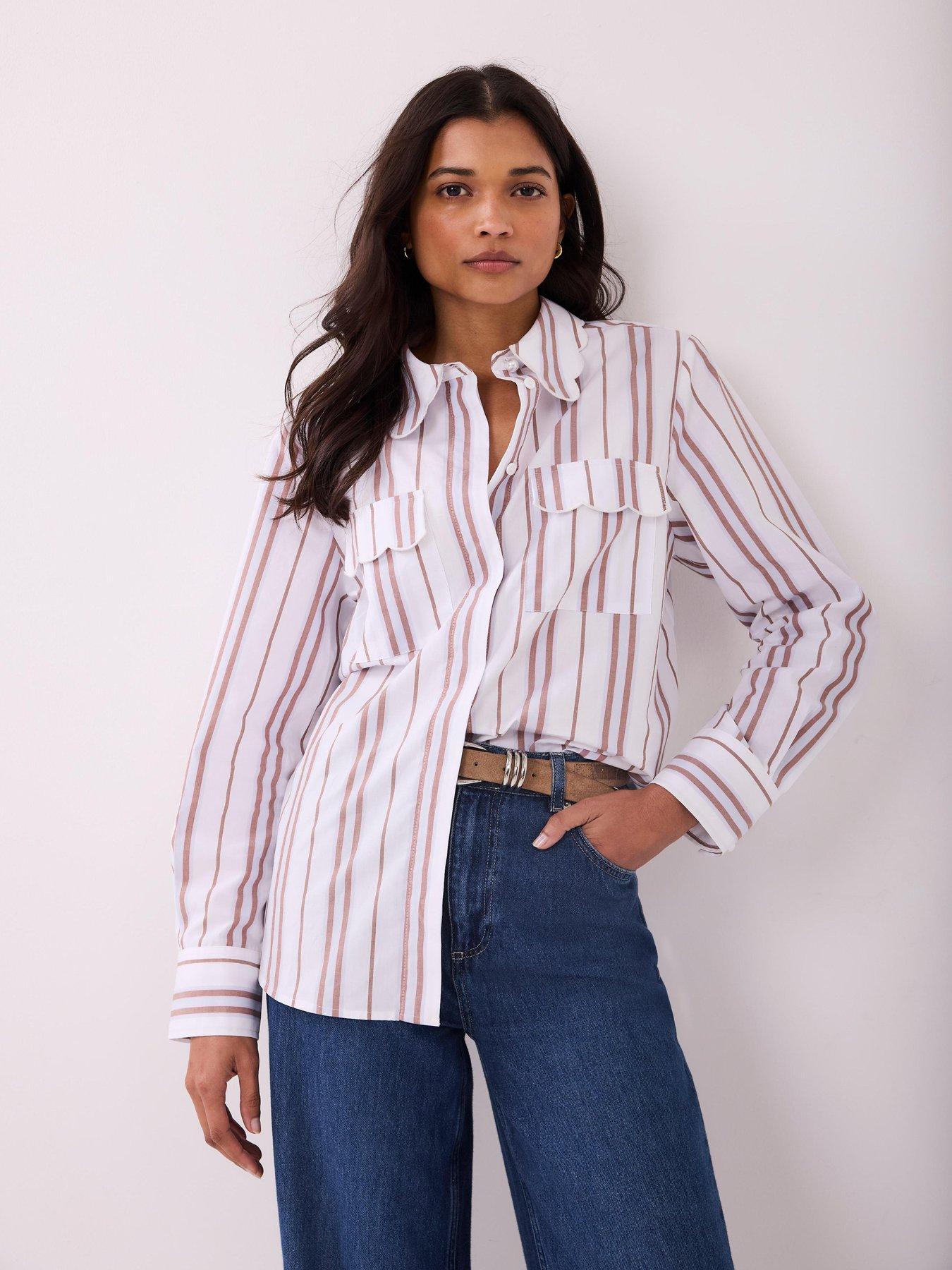 mint-velvet-stripe-scallop-trim-shirt-brownfront