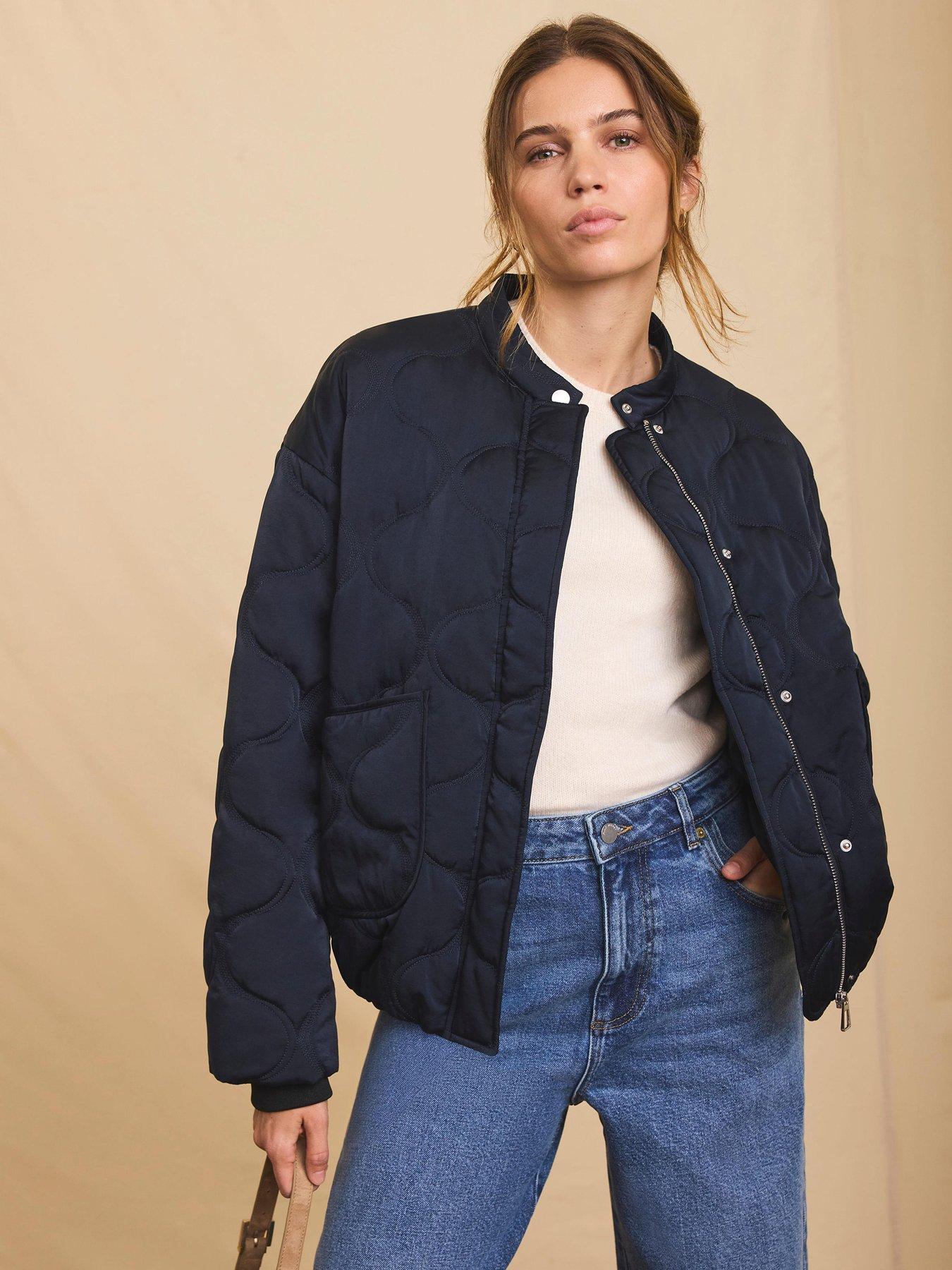 Mint Velvet Navy Quilted Bomber Jacket - Blue