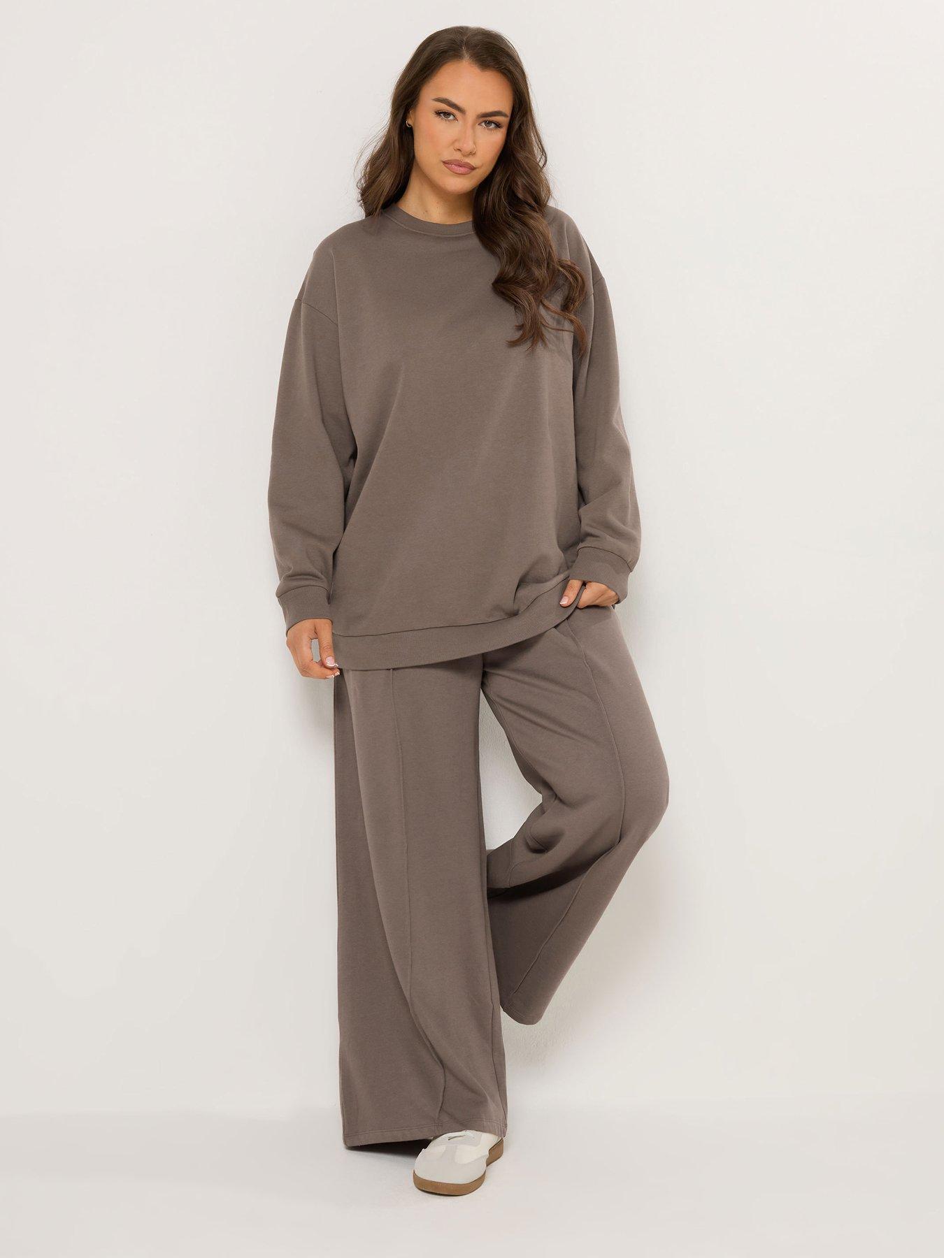 yours-curve-crew-neck-sweatshirt-amp-joggers-set-brownfront