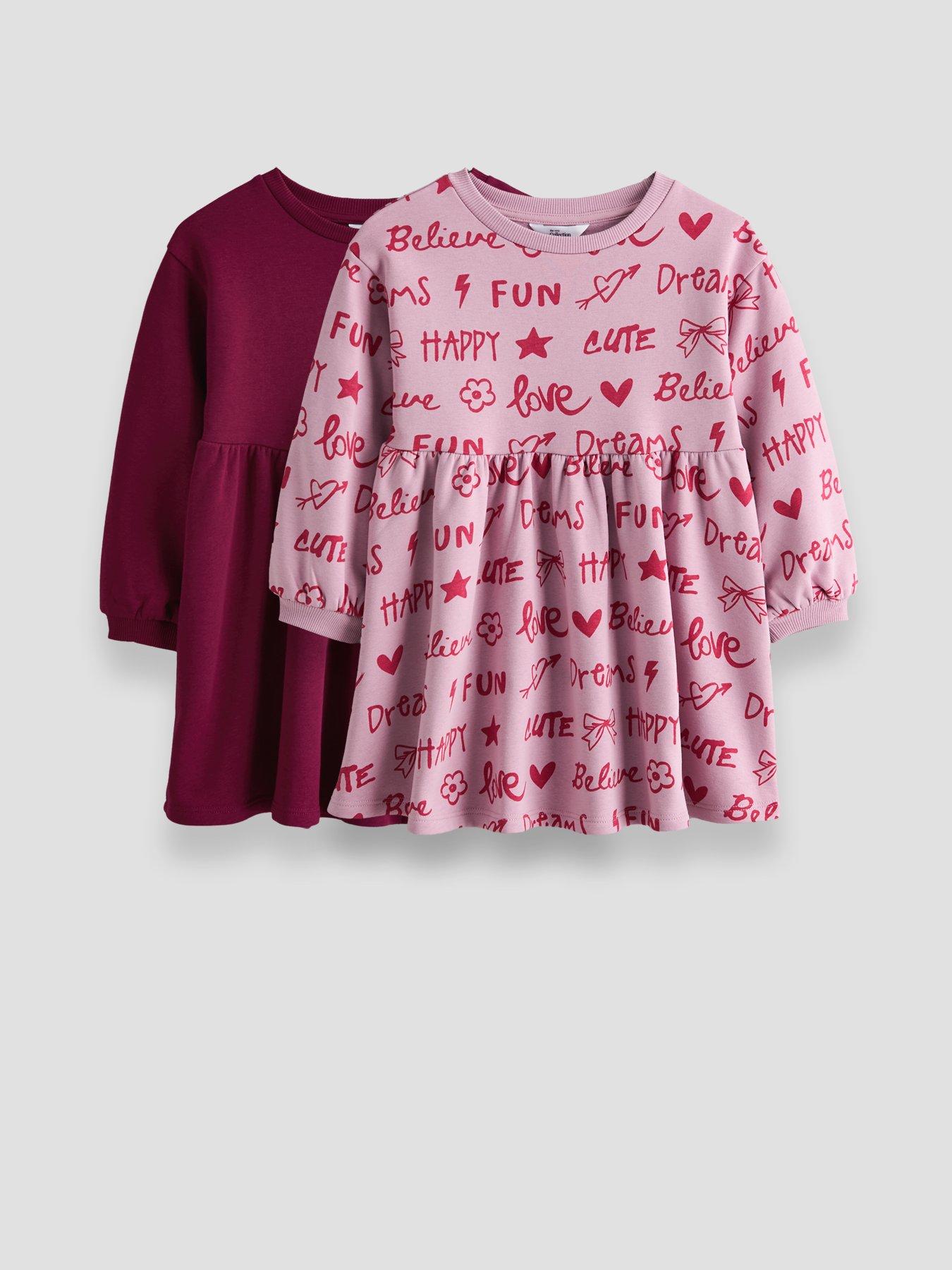 The Very Collection Girls 2 Pack Graphic Print Sweat Dresses - Multi