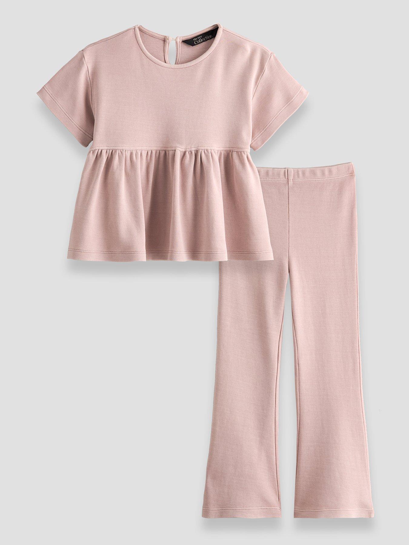 Image 1 of 6 of The Very Collection Girls Short Sleeve Peplum Washed Top And Legging Basic Set