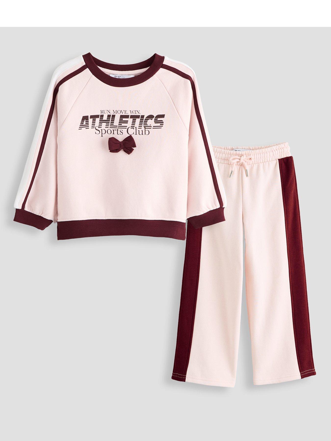 The Very Collection Girls Slogan Sweat Side Stripe Set - Pink