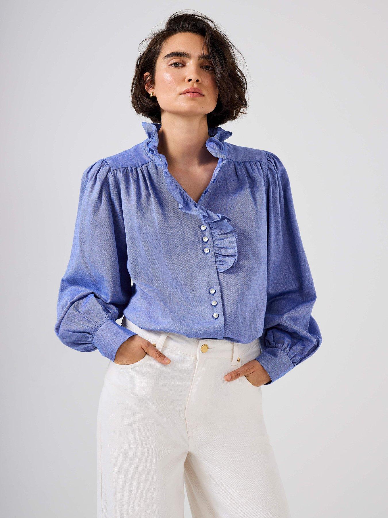 mint-velvet-chambray-ruffle-blouse-bluefront