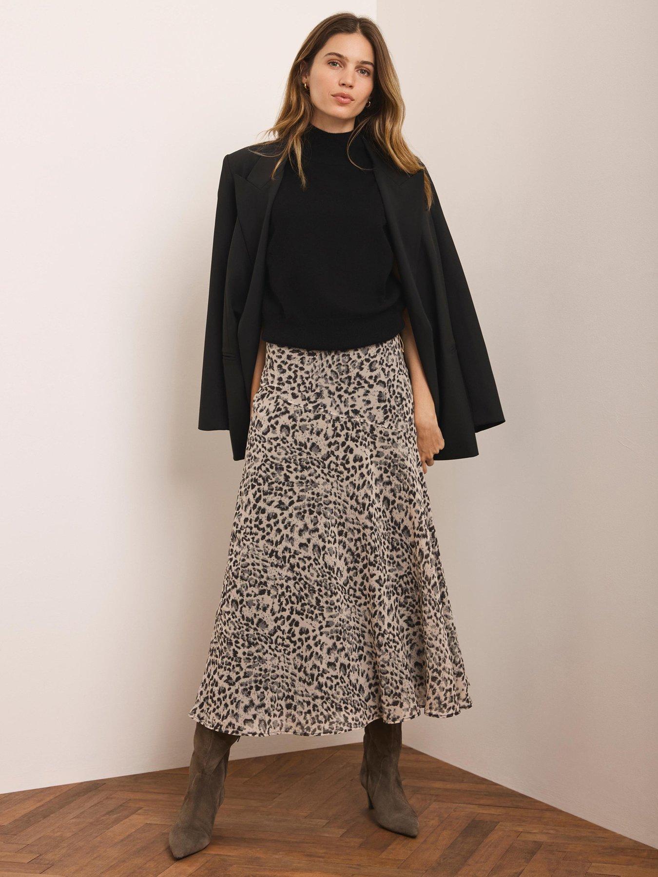 Image 1 of 6 of Mint Velvet Animal Print Midi Skirt - Cream