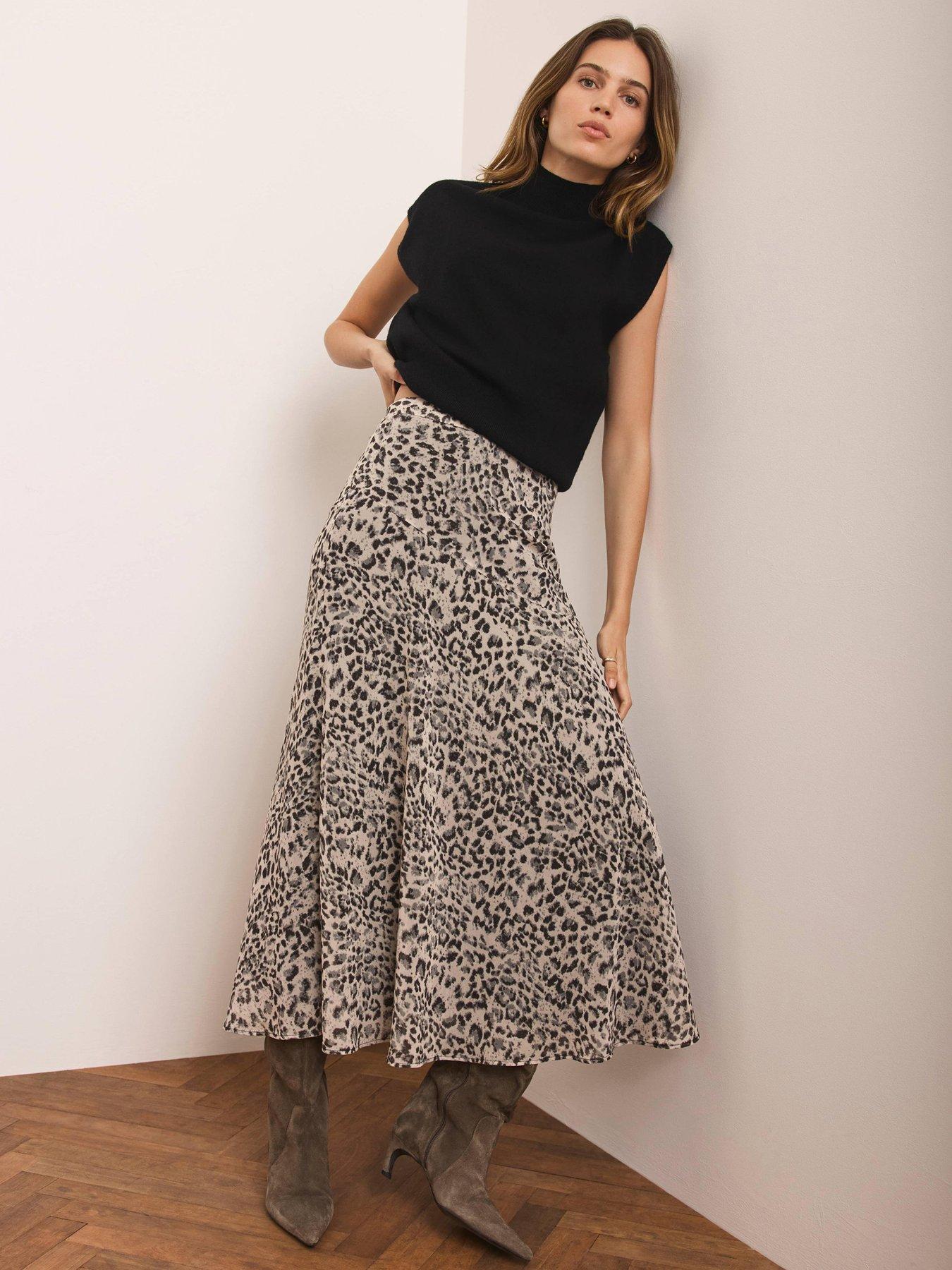 Image 2 of 6 of Mint Velvet Animal Print Midi Skirt - Cream