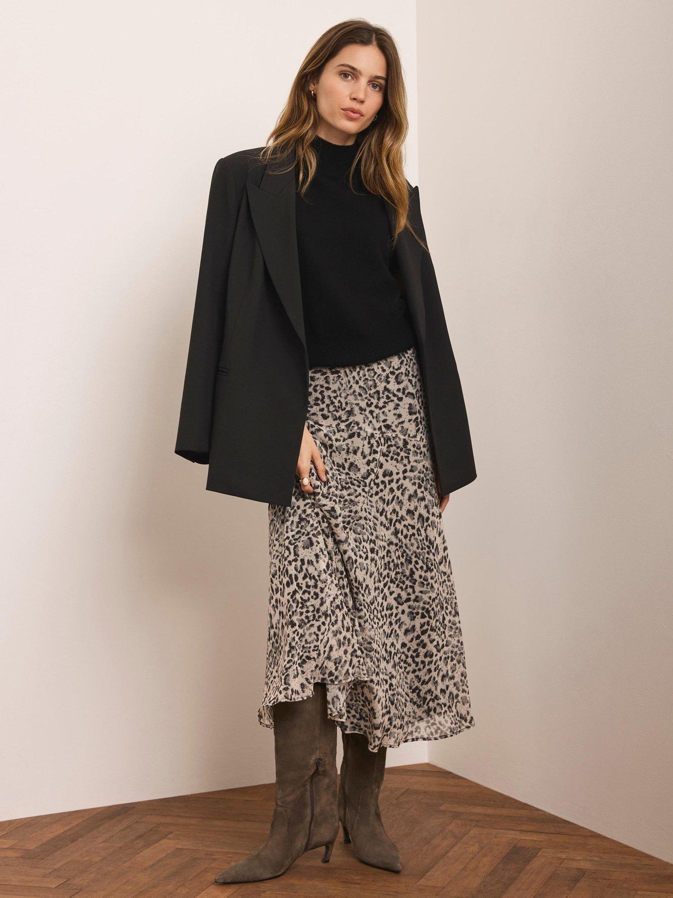 Image 3 of 6 of Mint Velvet Animal Print Midi Skirt - Cream
