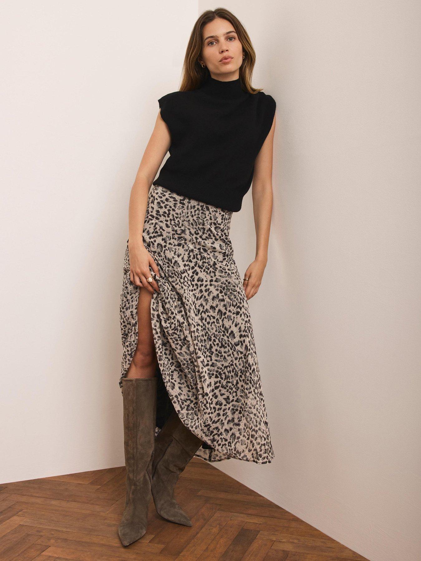 Image 4 of 6 of Mint Velvet Animal Print Midi Skirt - Cream