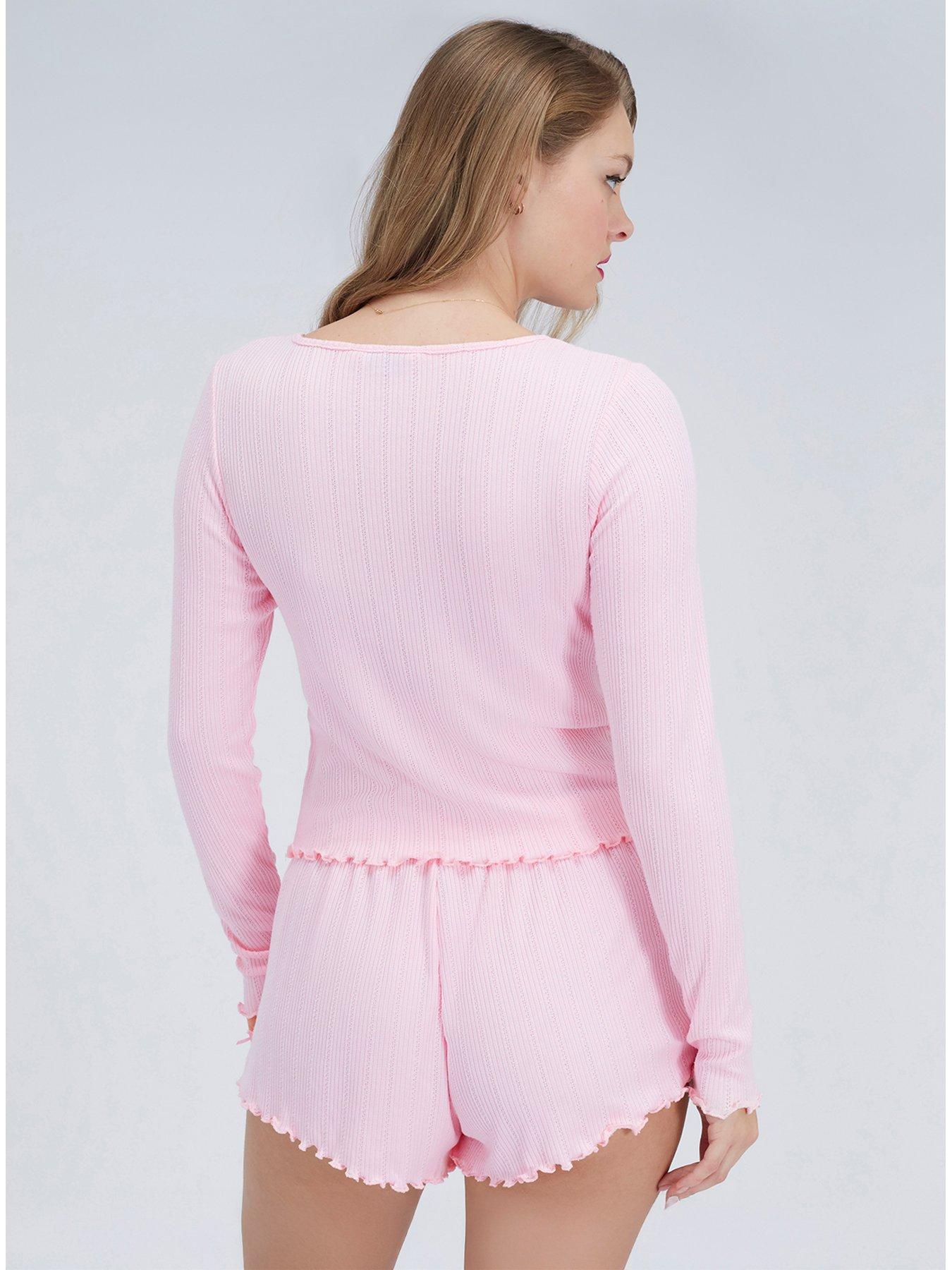 boux-avenue-rib-bow-trim-short-pyjama-set-pinkstillFront