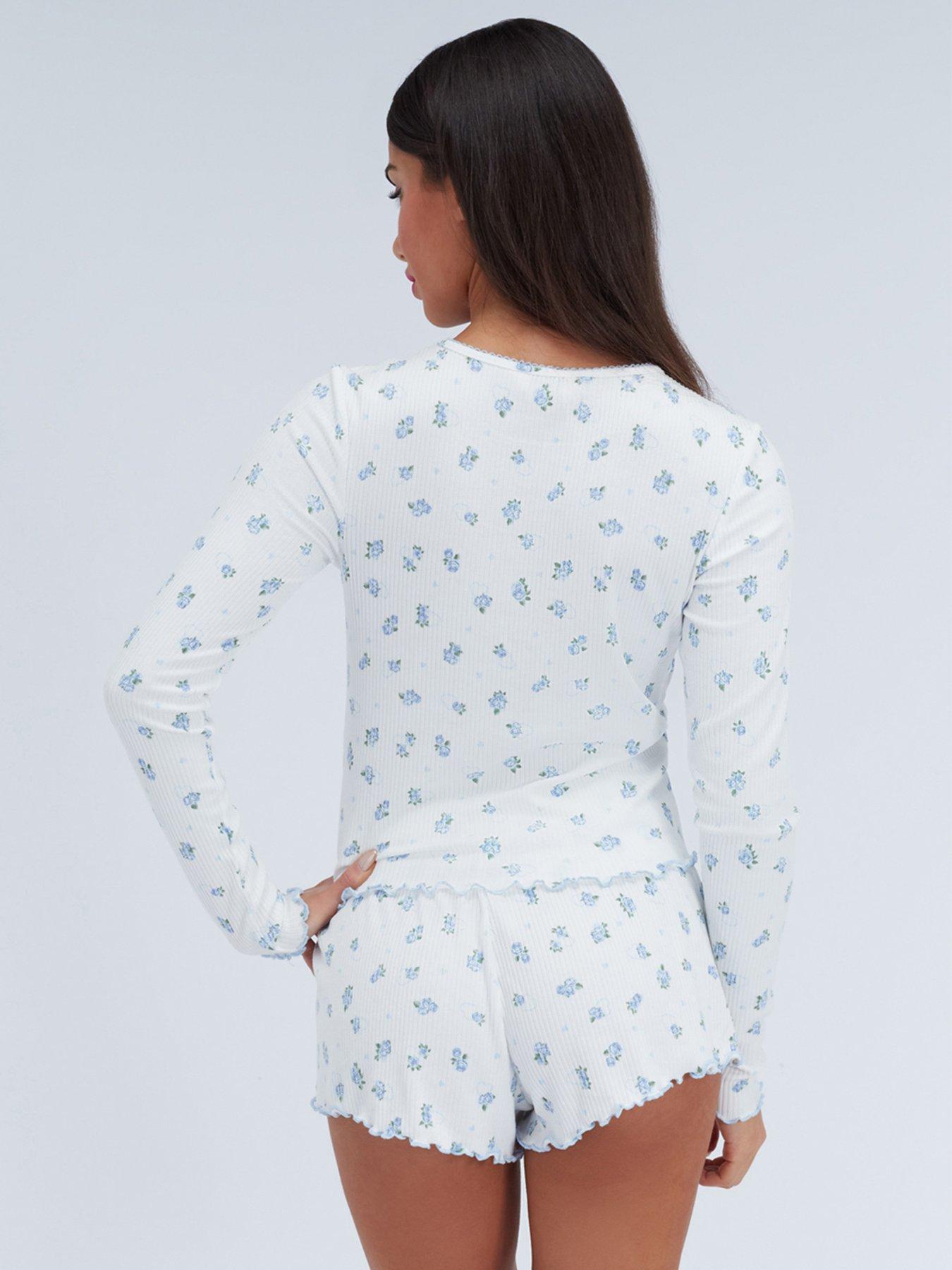 Image 2 of 6 of Boux Avenue Floral Rib Short Pj Set - Ivory Mix
