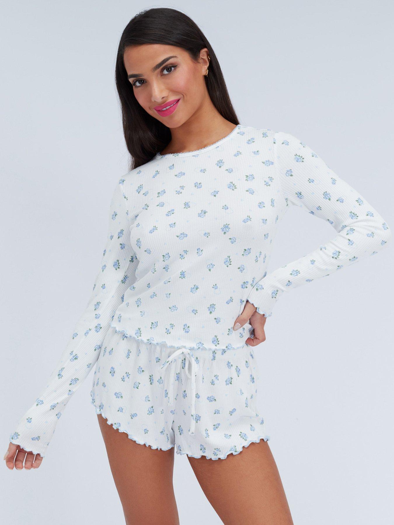 Image 5 of 6 of Boux Avenue Floral Rib Short Pj Set - Ivory Mix