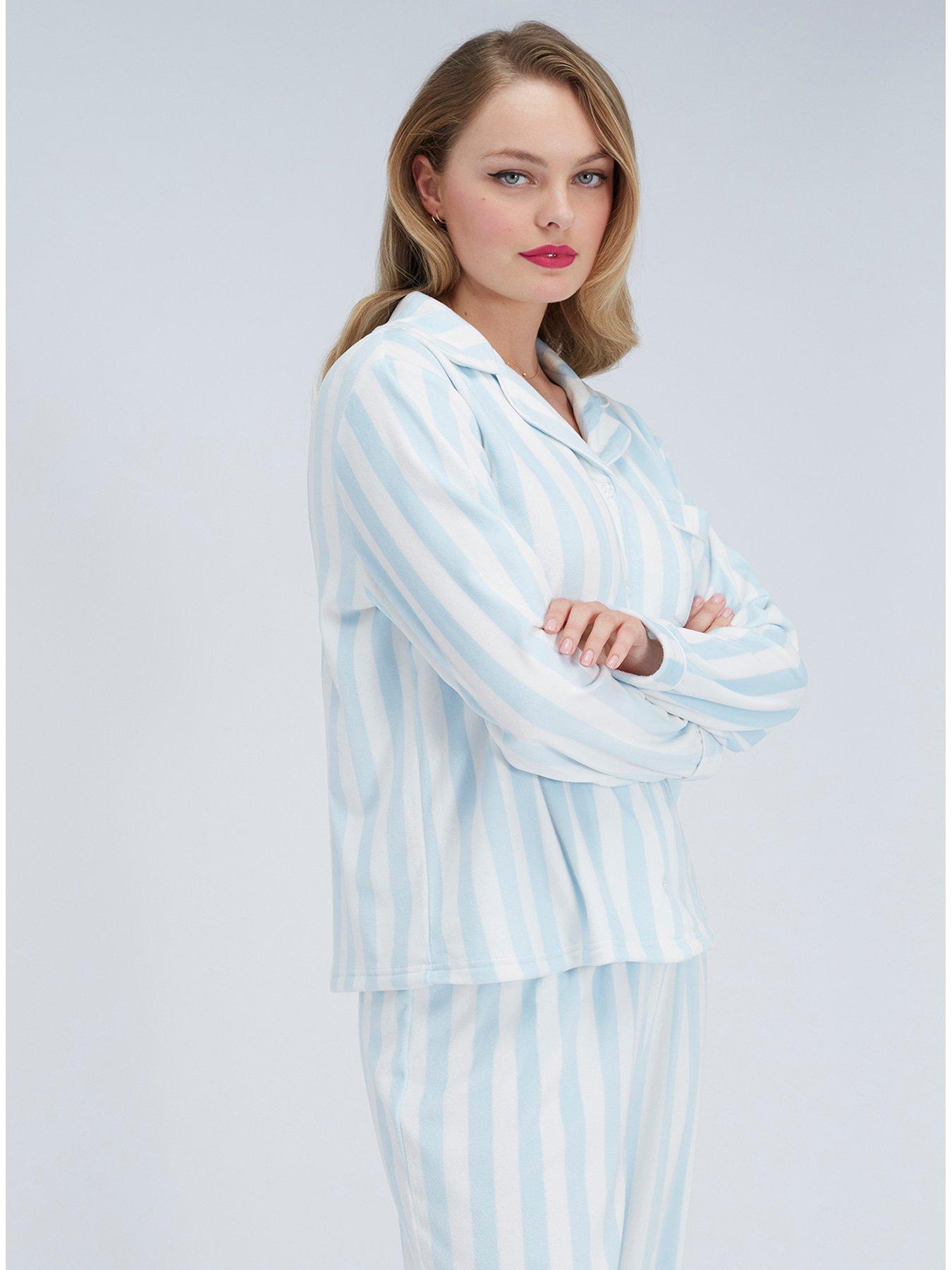 Image 4 of 7 of Boux Avenue Stripe Velour Pyjama Set - Blue