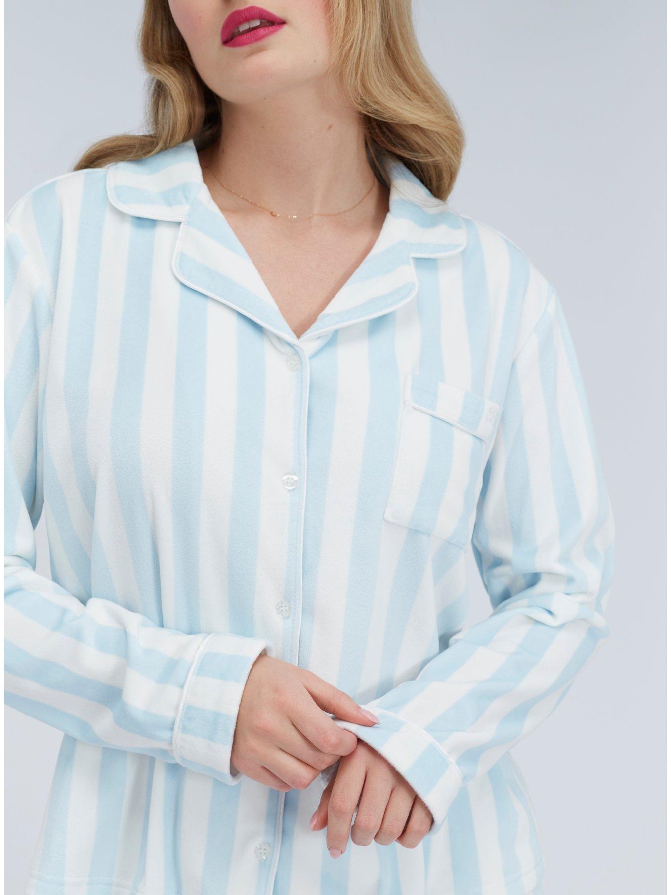 Image 5 of 7 of Boux Avenue Stripe Velour Pyjama Set - Blue