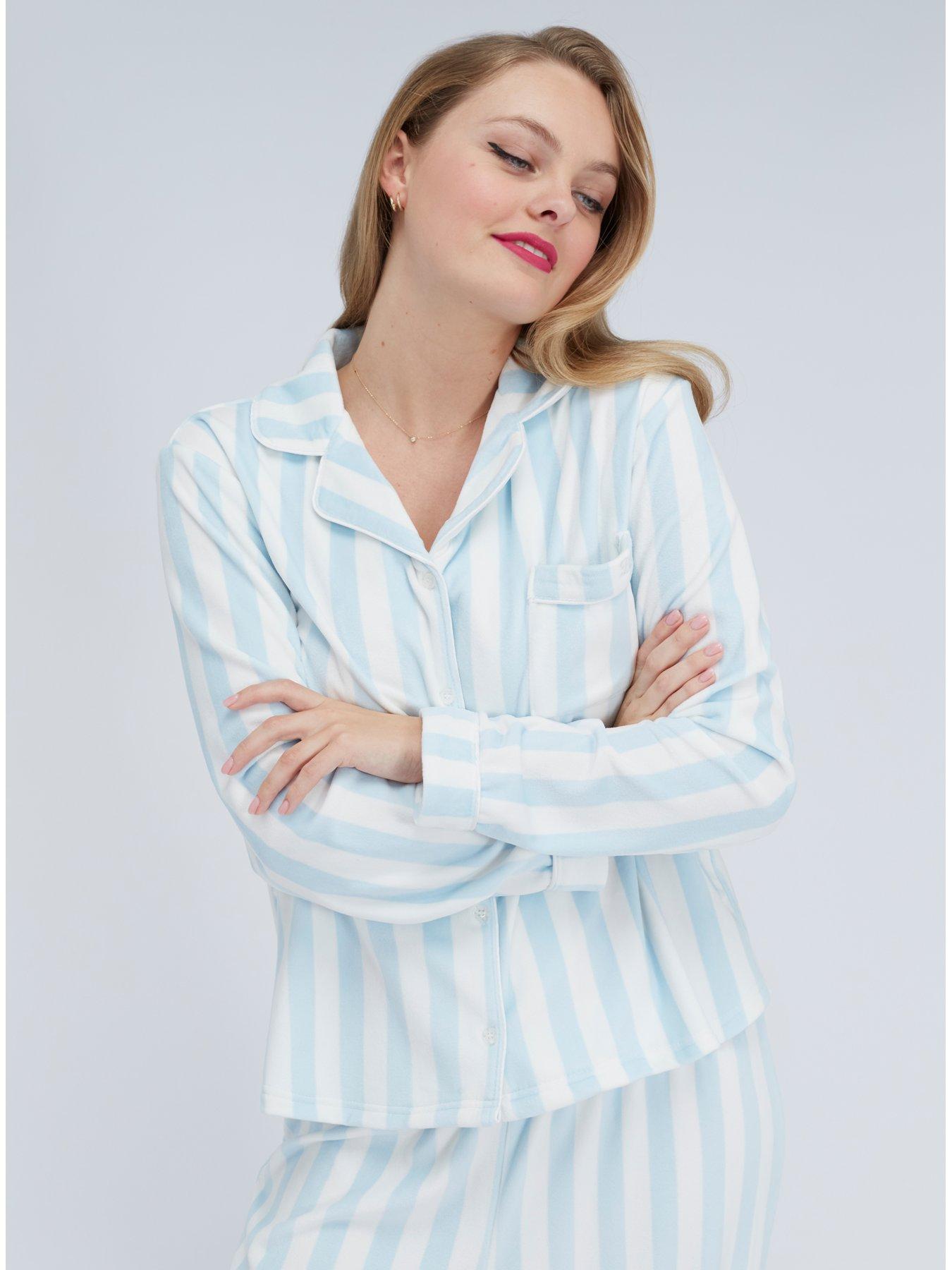 Image 6 of 7 of Boux Avenue Stripe Velour Pyjama Set - Blue