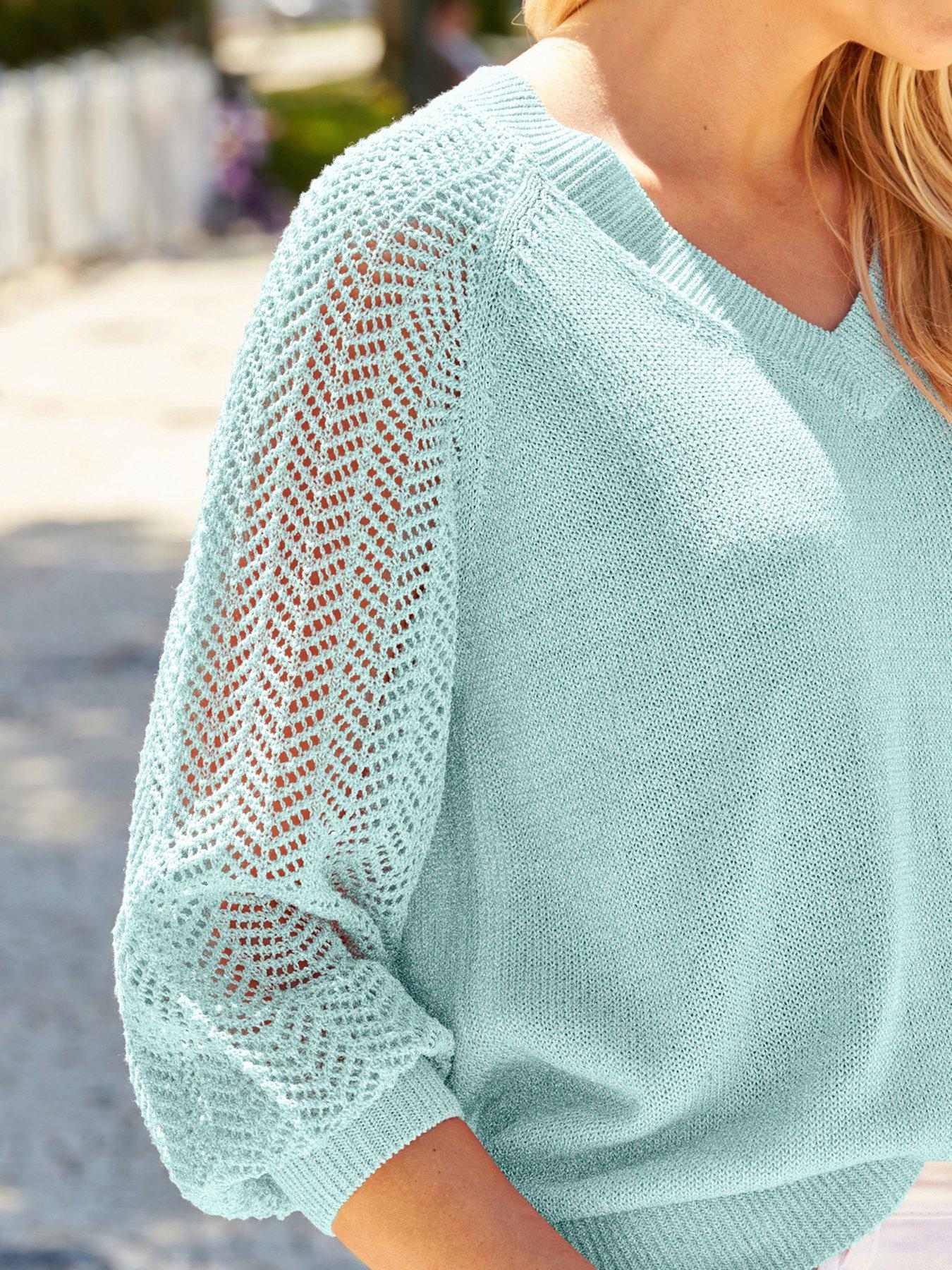 sosandar-pointelle-sleeve-jumper-blueoutfit