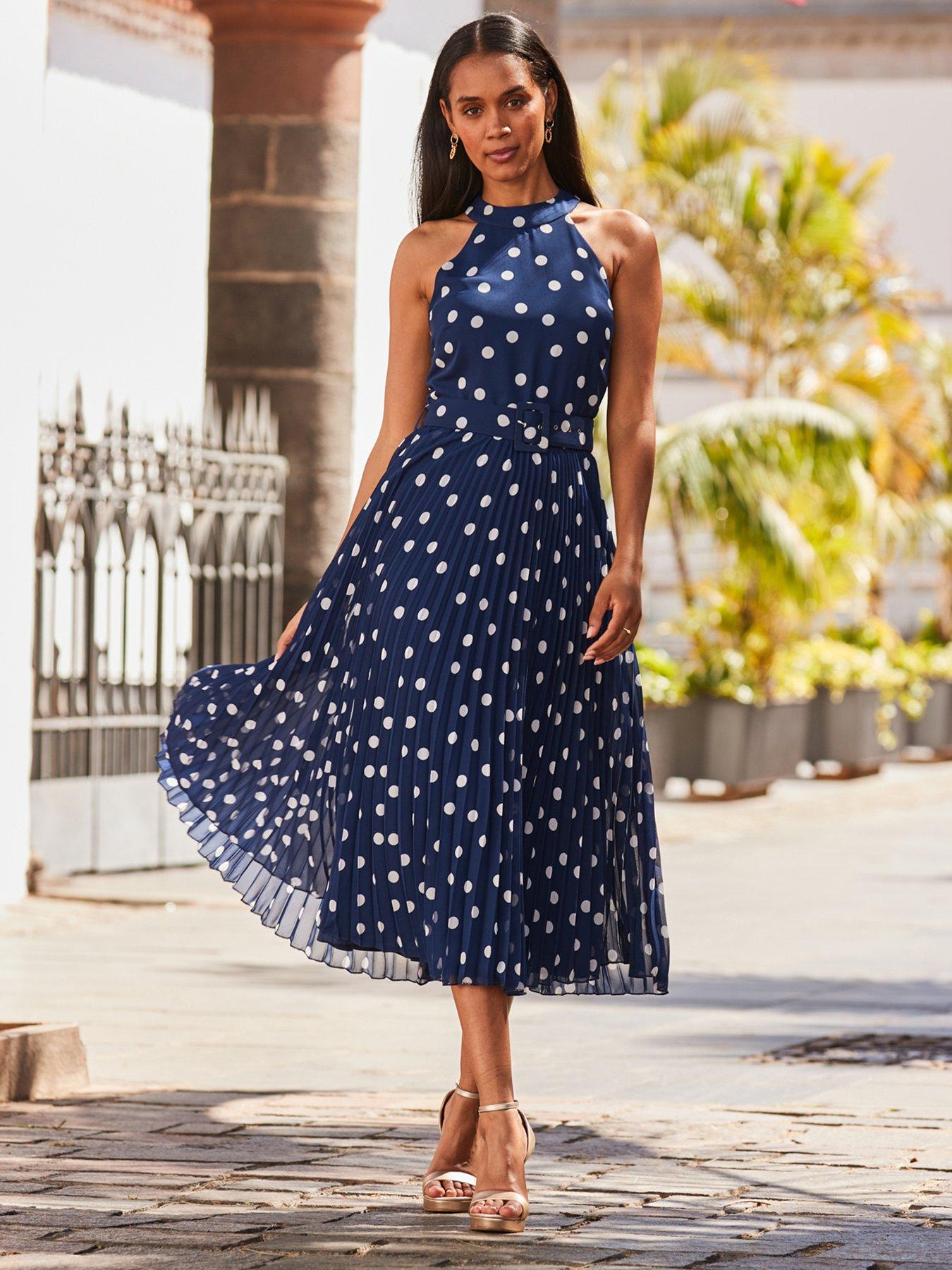 Image 1 of 4 of Sosandar Pleated Halter Dress - Navy
