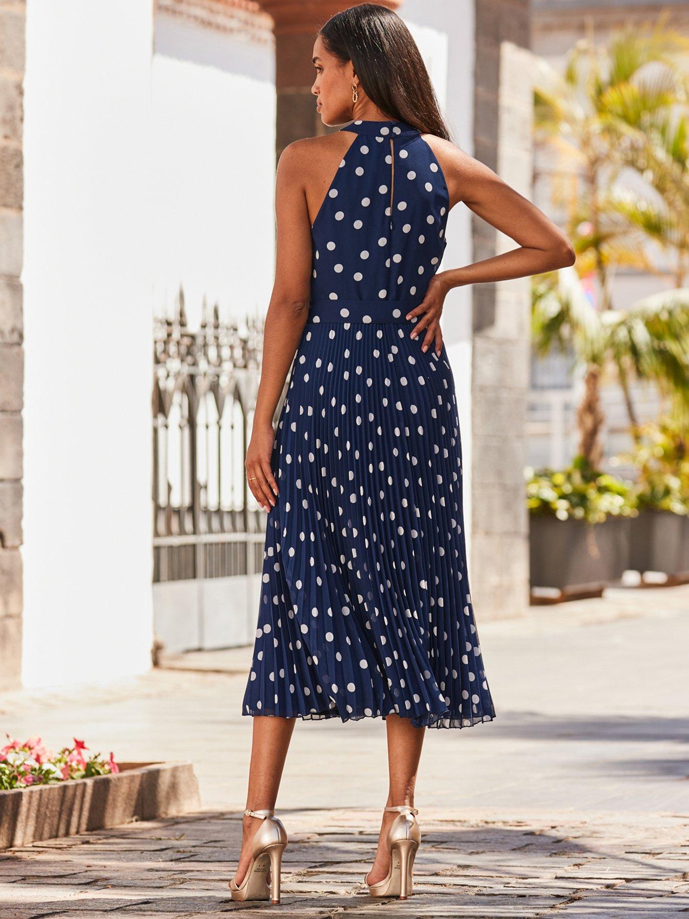 Image 2 of 4 of Sosandar Pleated Halter Dress - Navy