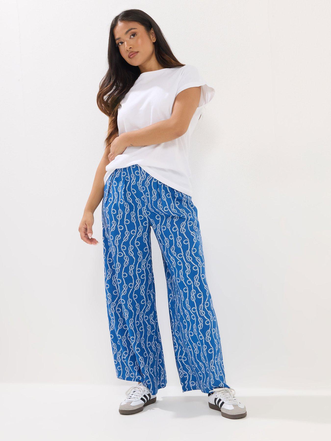 Image 3 of 5 of PixieGirl Petite Rope Print Palazzo Trousers - Blue