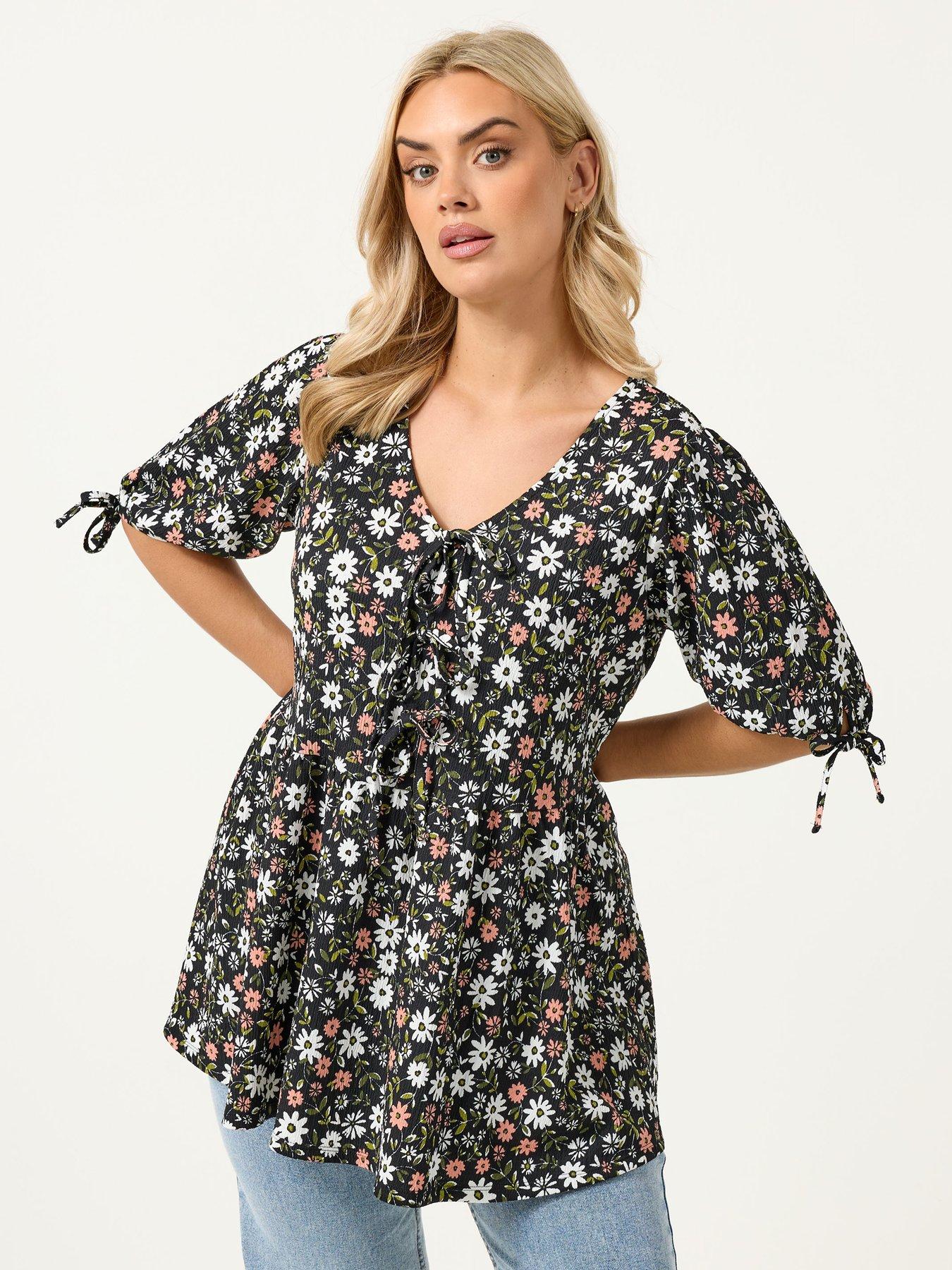yours-curve-bow-front-ditsy-peplum-t-shirt