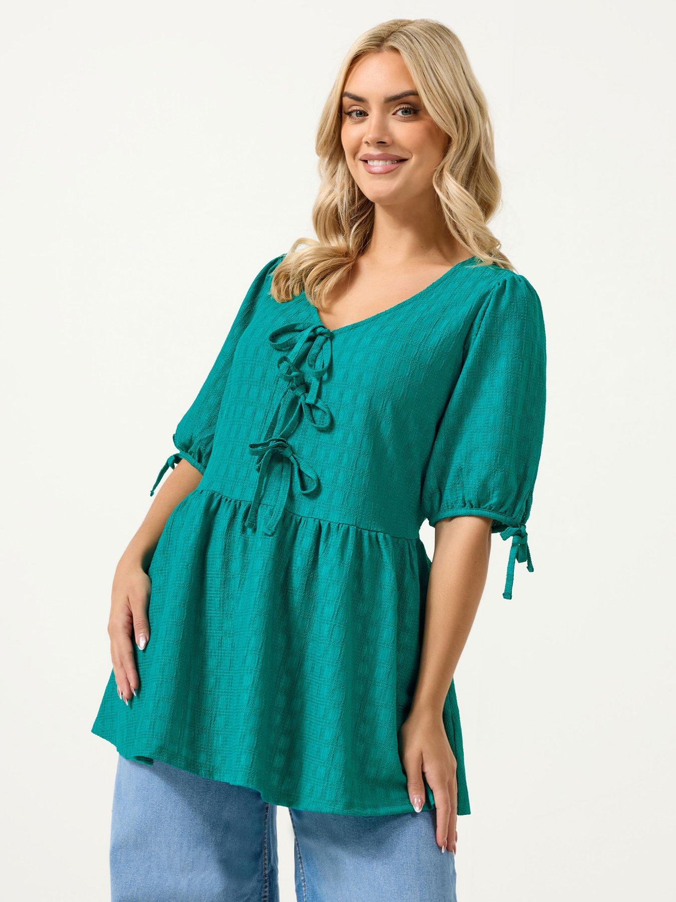 yours-curve-bow-front-peplum-textured-t-shirtfront