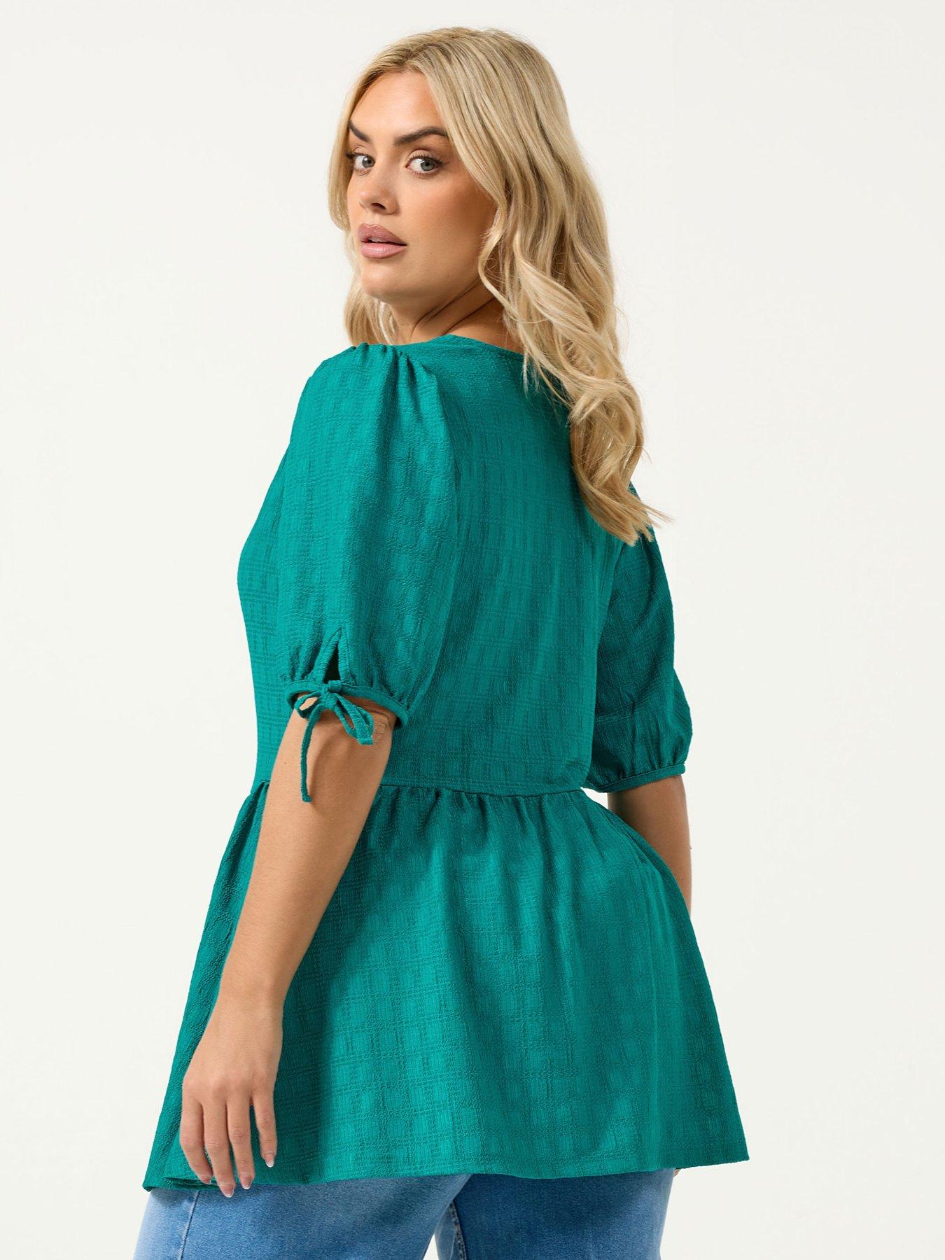 yours-curve-bow-front-peplum-textured-t-shirtstillFront