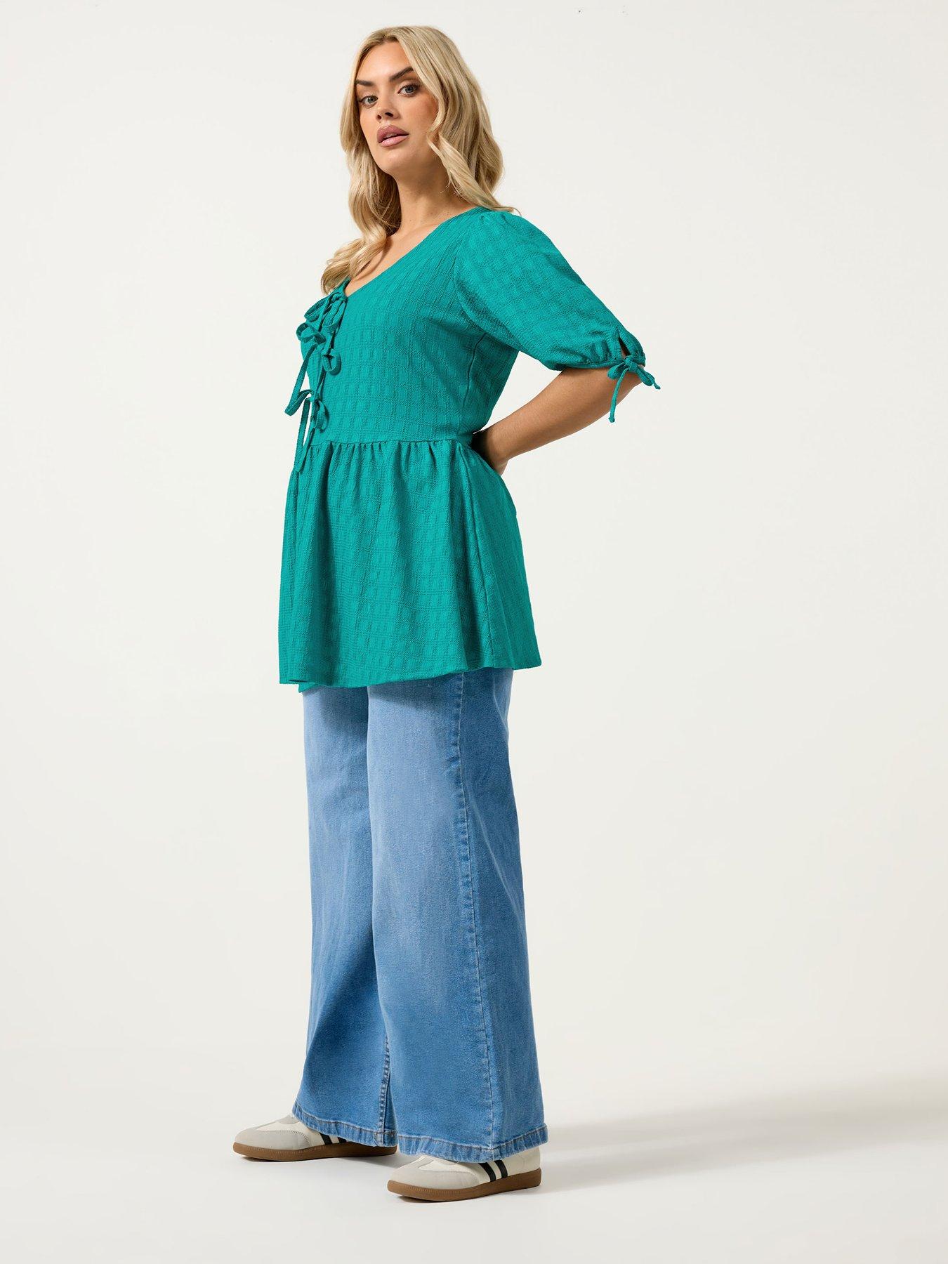 yours-curve-bow-front-peplum-textured-t-shirtback