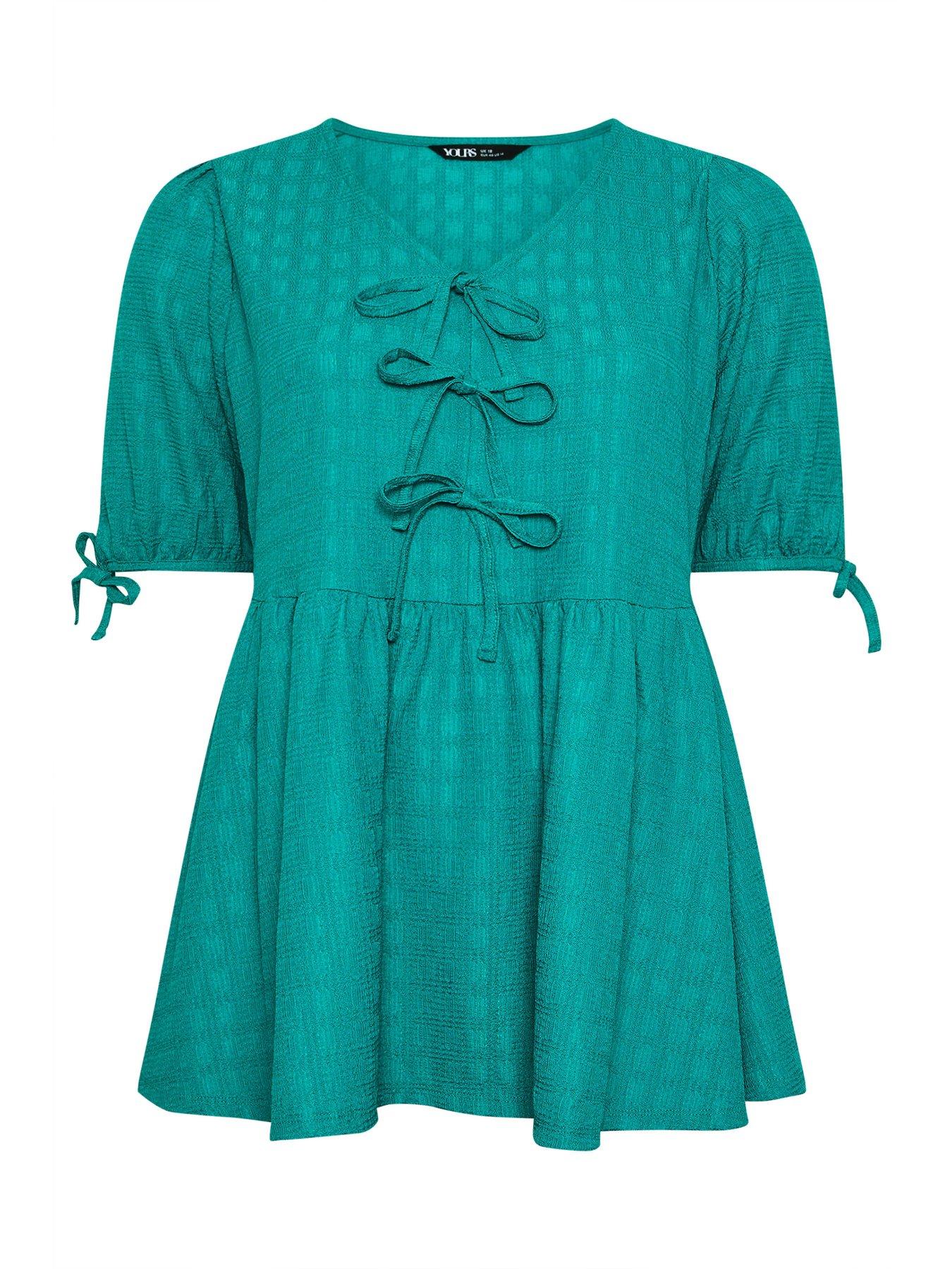 yours-curve-bow-front-peplum-textured-t-shirtdetail