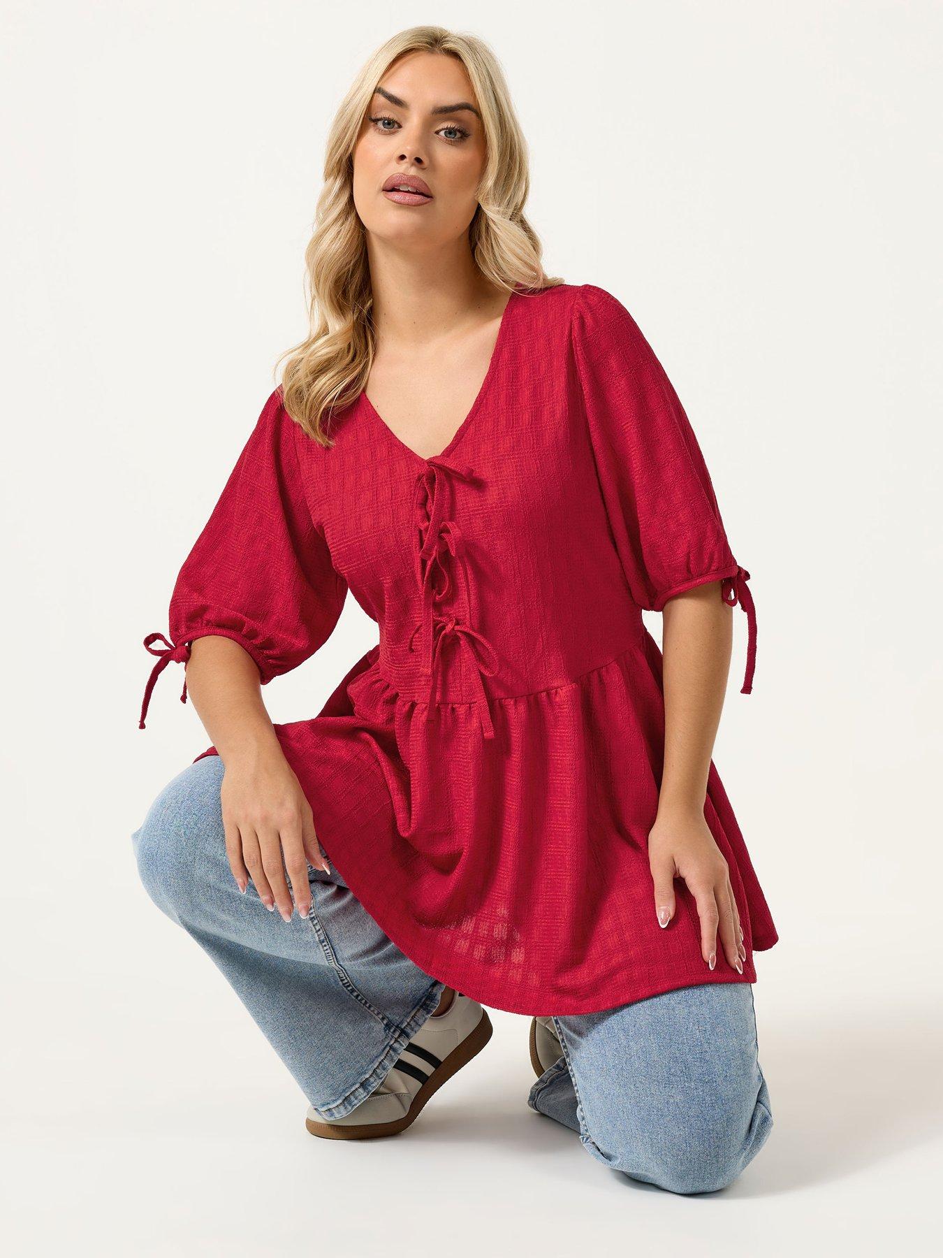 yours-curve-bow-front-peplum-textured-t-shirtfront