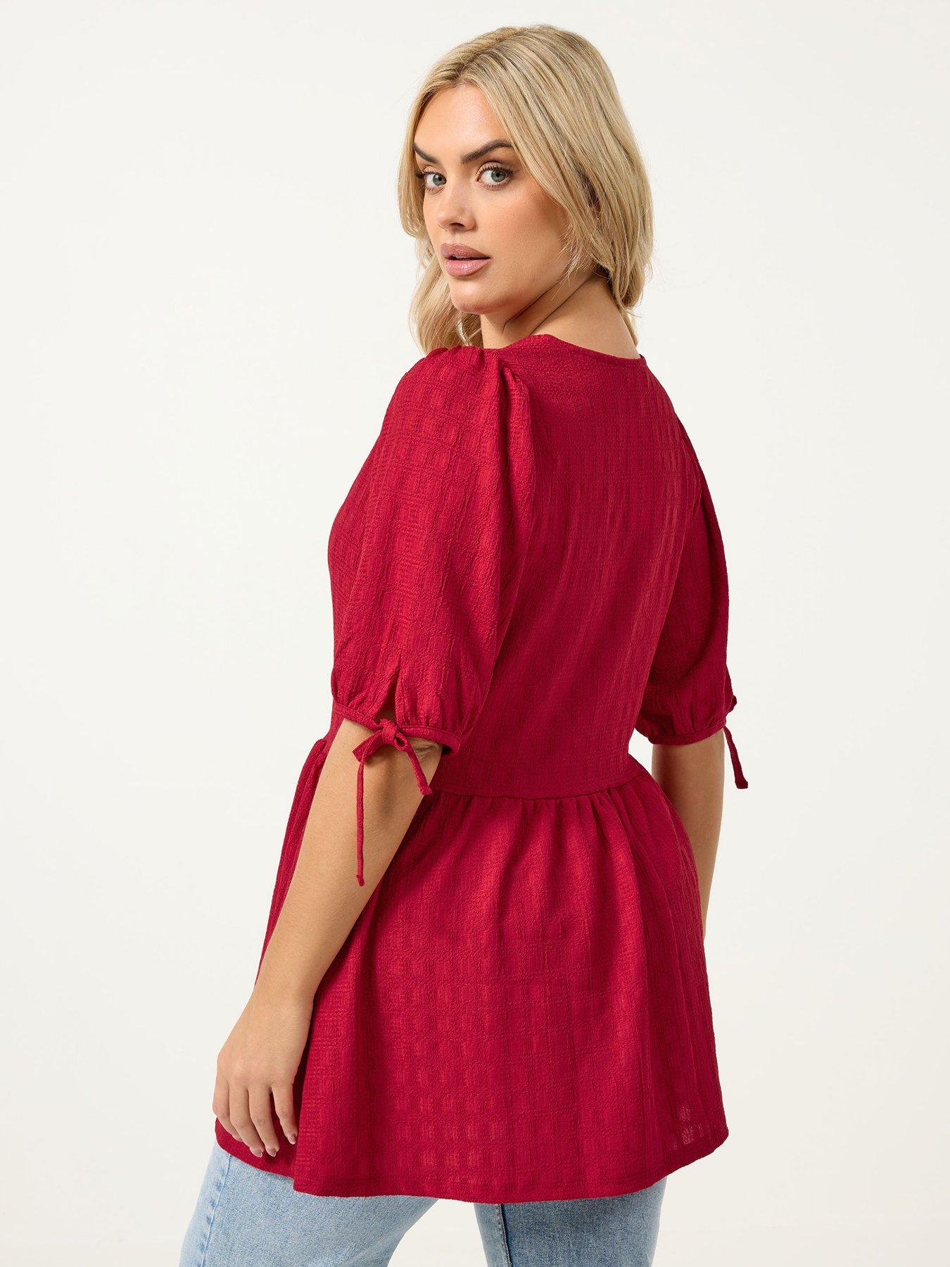 yours-curve-bow-front-peplum-textured-t-shirtstillFront