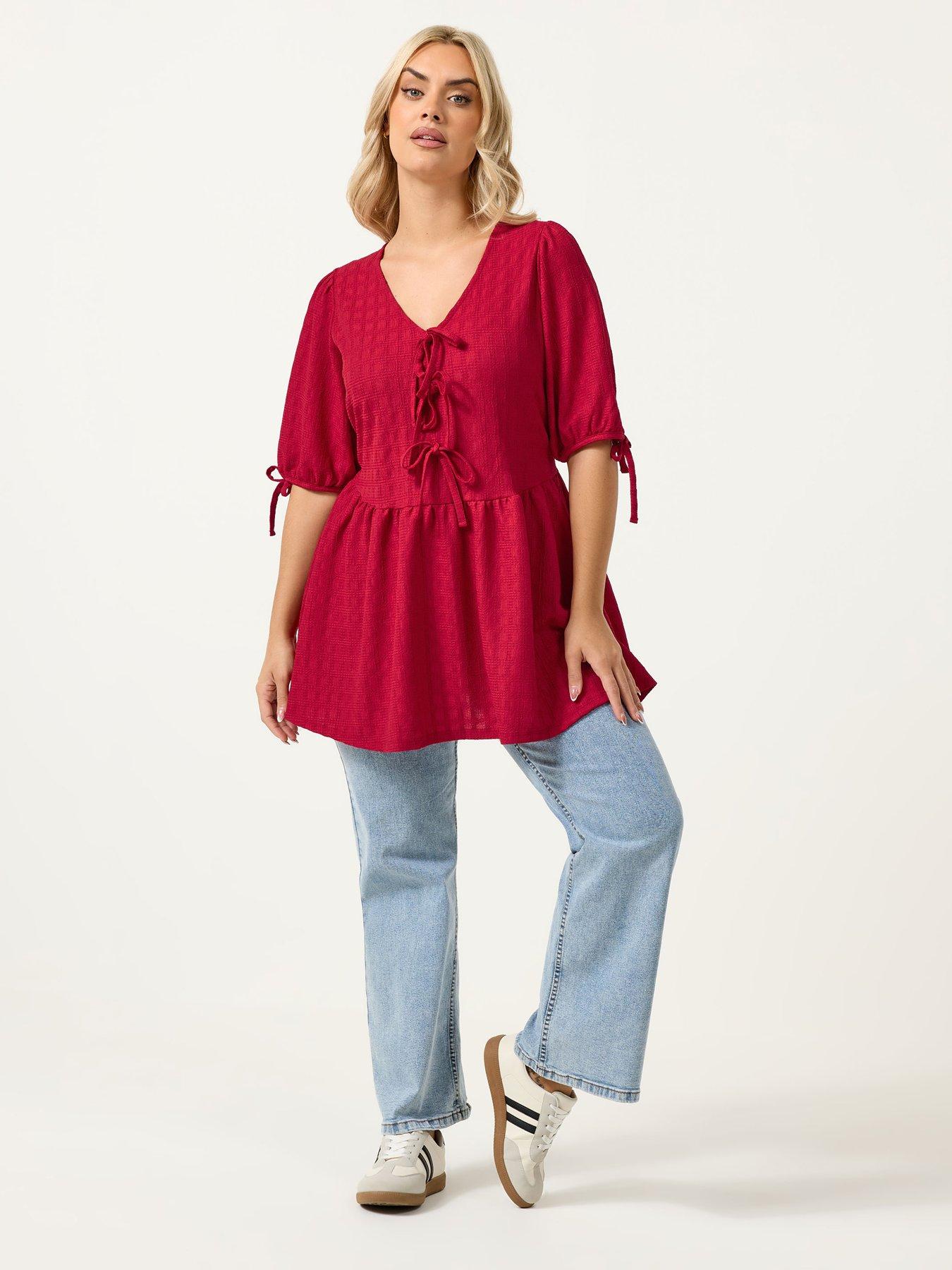 yours-curve-bow-front-peplum-textured-t-shirtback