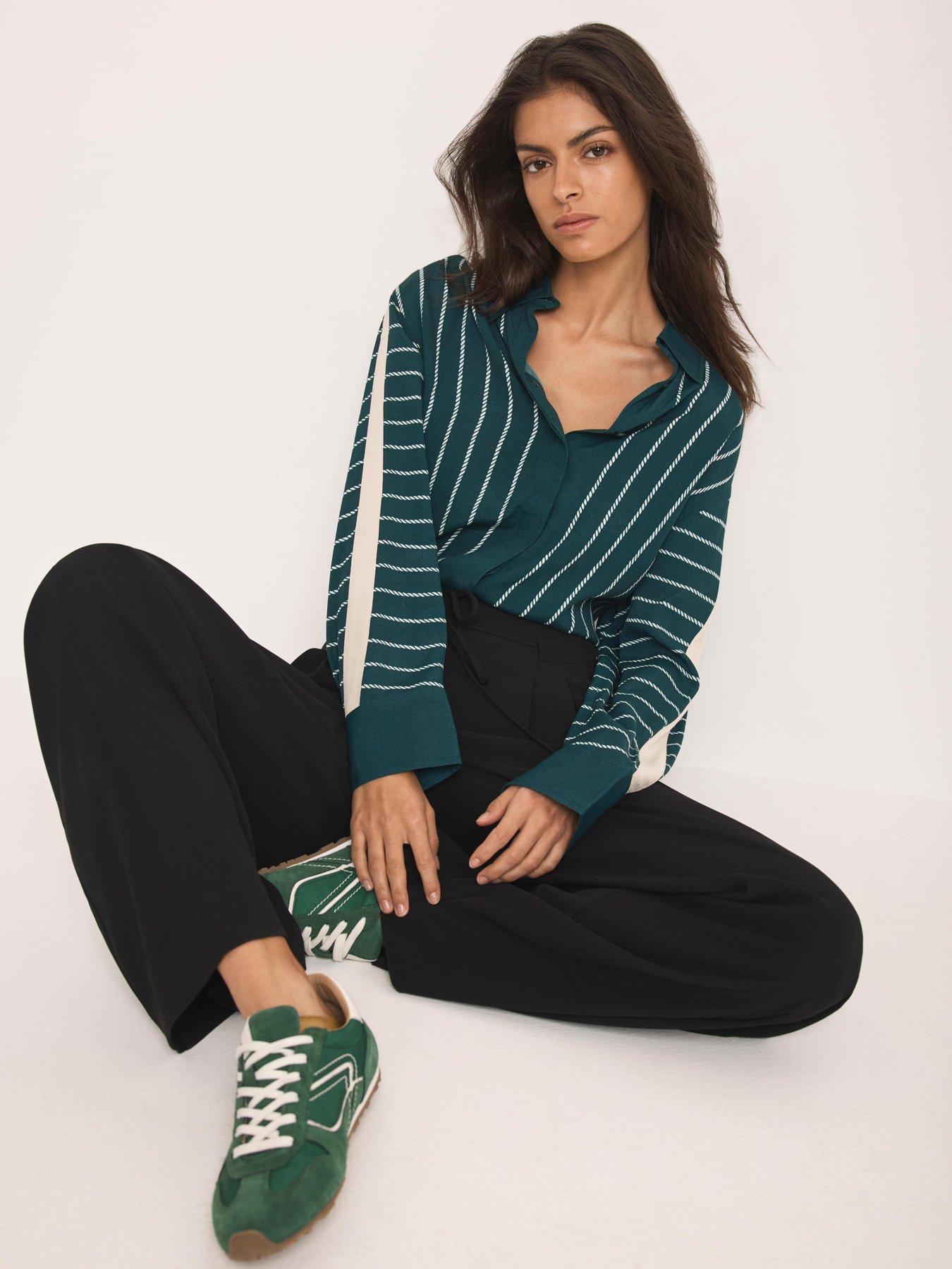 mint-velvet-graphic-print-stripe-shirt-greenstillFront