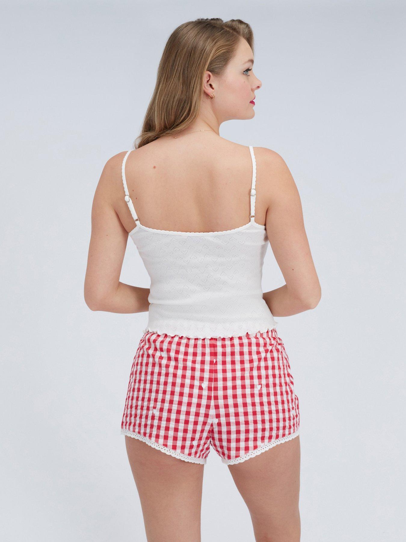 Image 2 of 6 of Boux Avenue Gingham Pointelle Short Pyjama Set - White