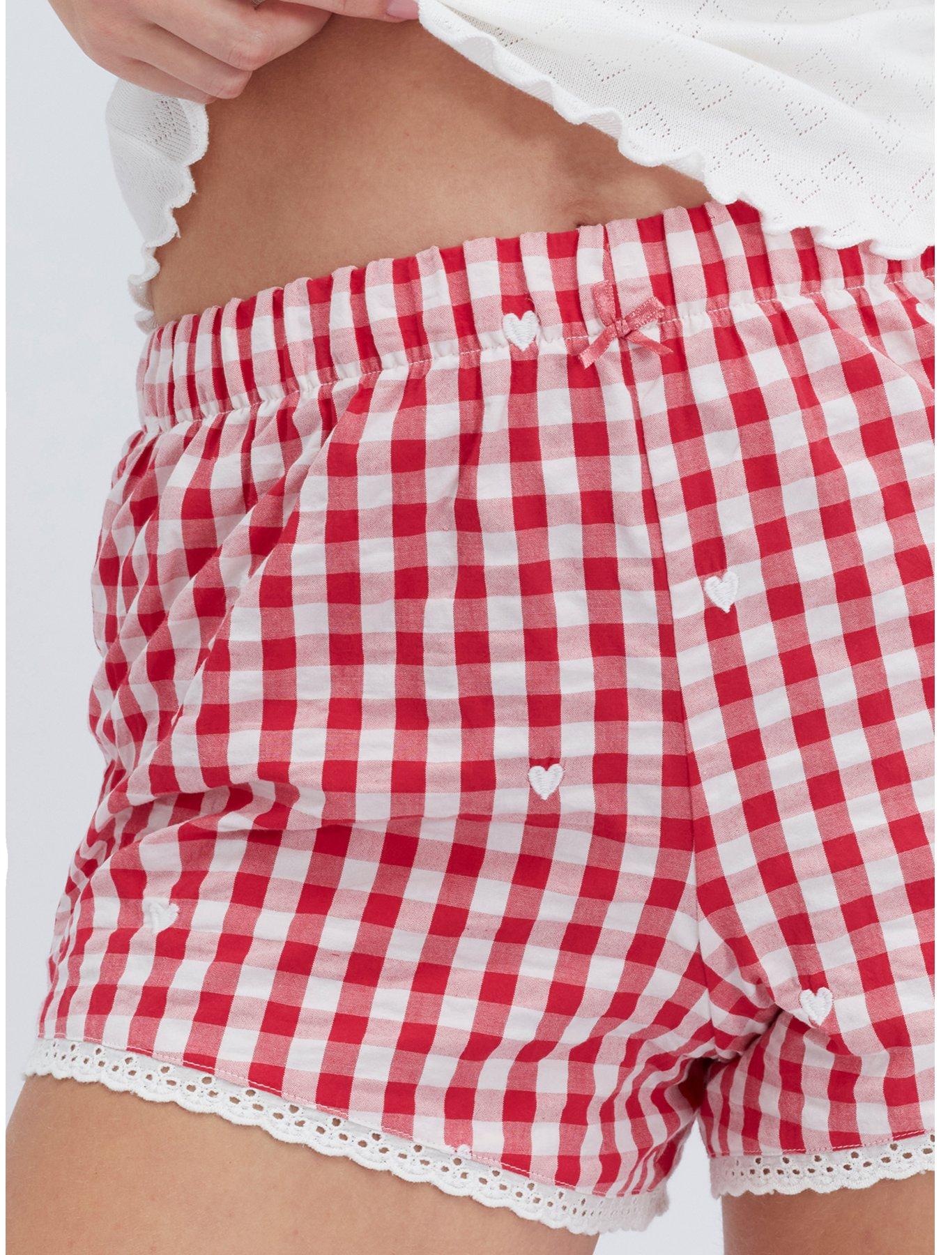 Image 6 of 6 of Boux Avenue Gingham Pointelle Short Pyjama Set - White