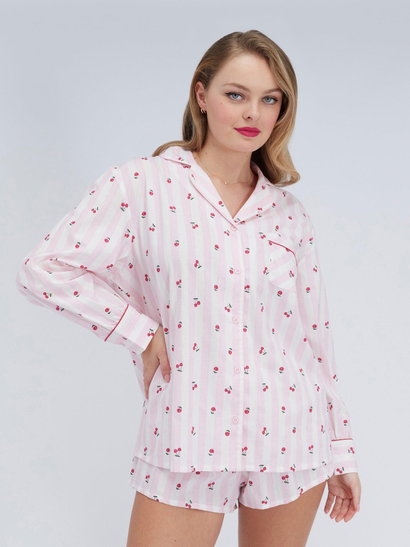 boux-avenue-cherry-stripe-cotton-short-pyjama-pinkfront