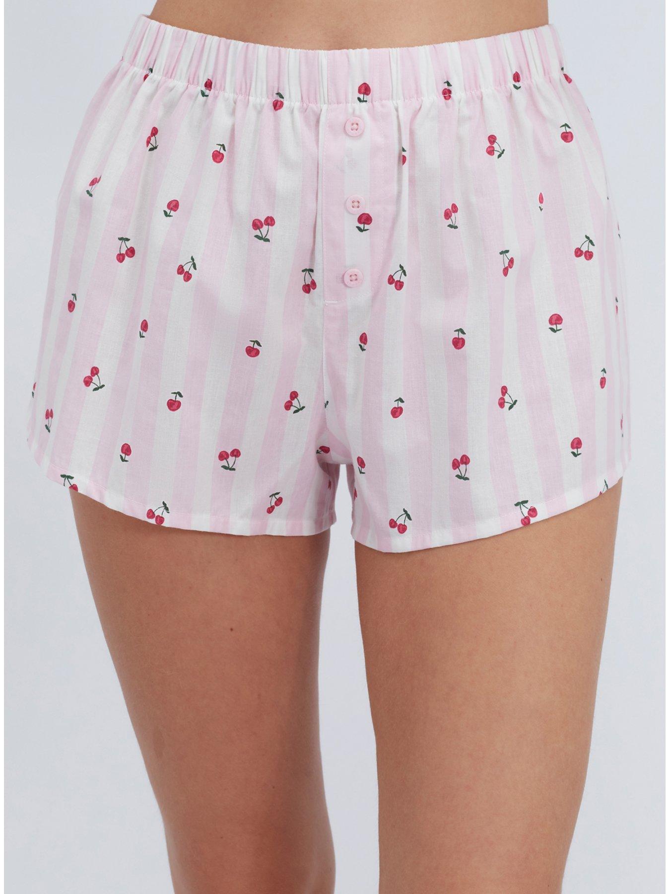 boux-avenue-cherry-stripe-cotton-short-pyjama-pinkoutfit
