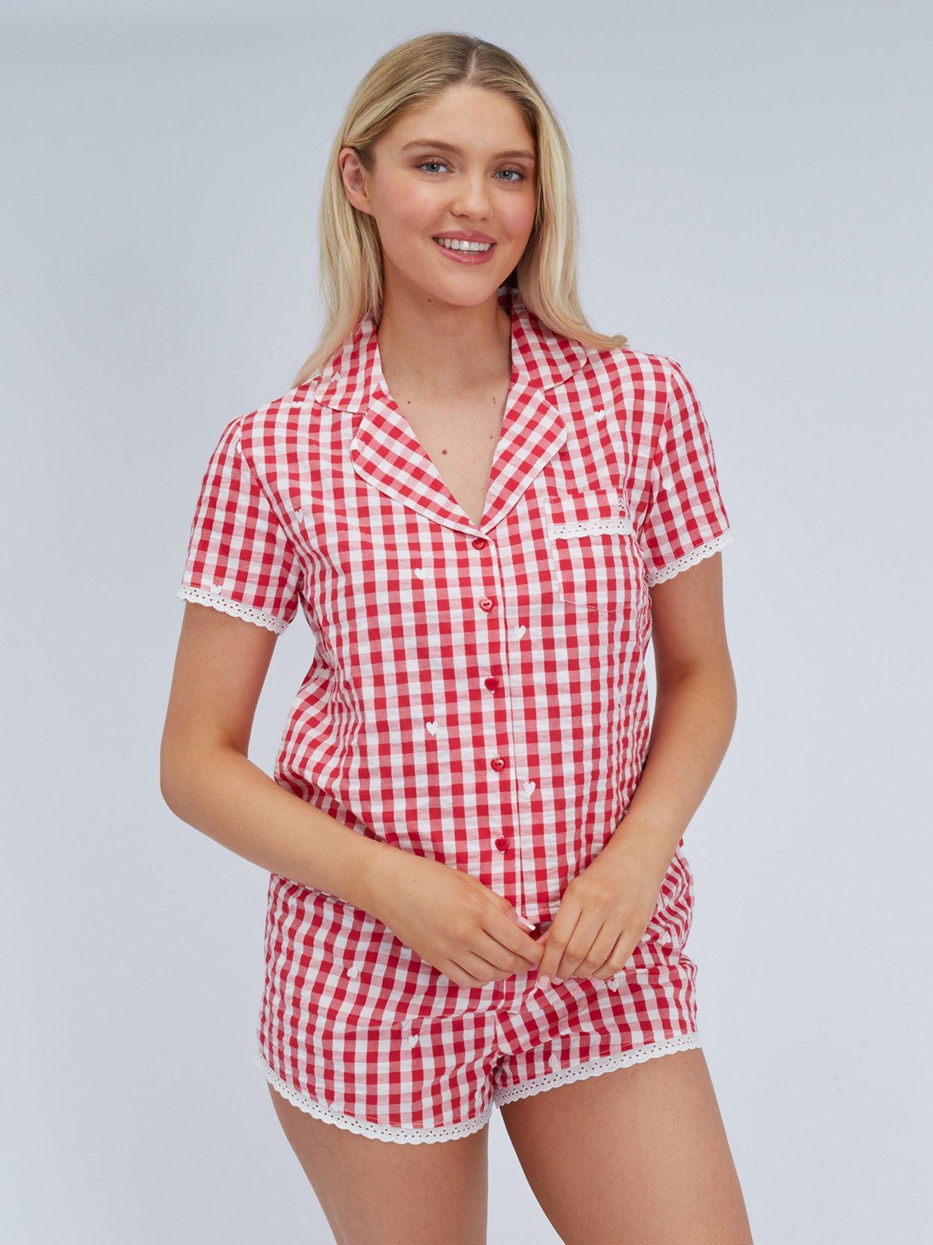 Image 1 of 7 of Boux Avenue Gingham Cotton Short Pj Set - Red