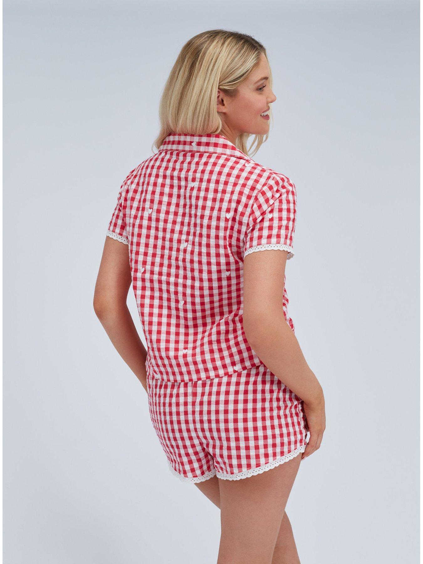 Image 2 of 7 of Boux Avenue Gingham Cotton Short Pj Set - Red