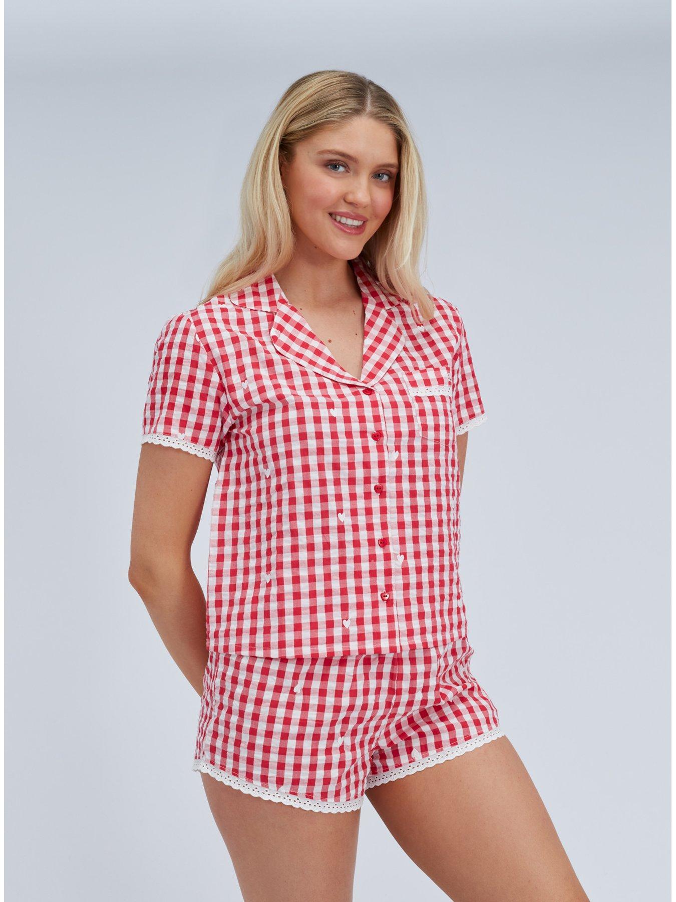 Image 3 of 7 of Boux Avenue Gingham Cotton Short Pj Set - Red