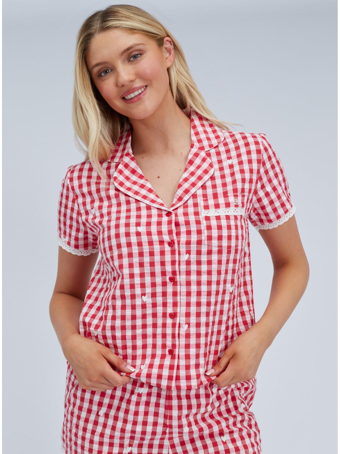 Image 5 of 7 of Boux Avenue Gingham Cotton Short Pj Set - Red