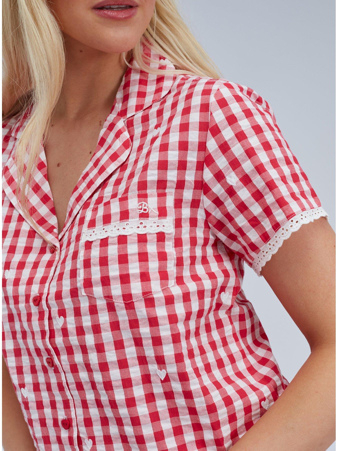 Image 6 of 7 of Boux Avenue Gingham Cotton Short Pj Set - Red