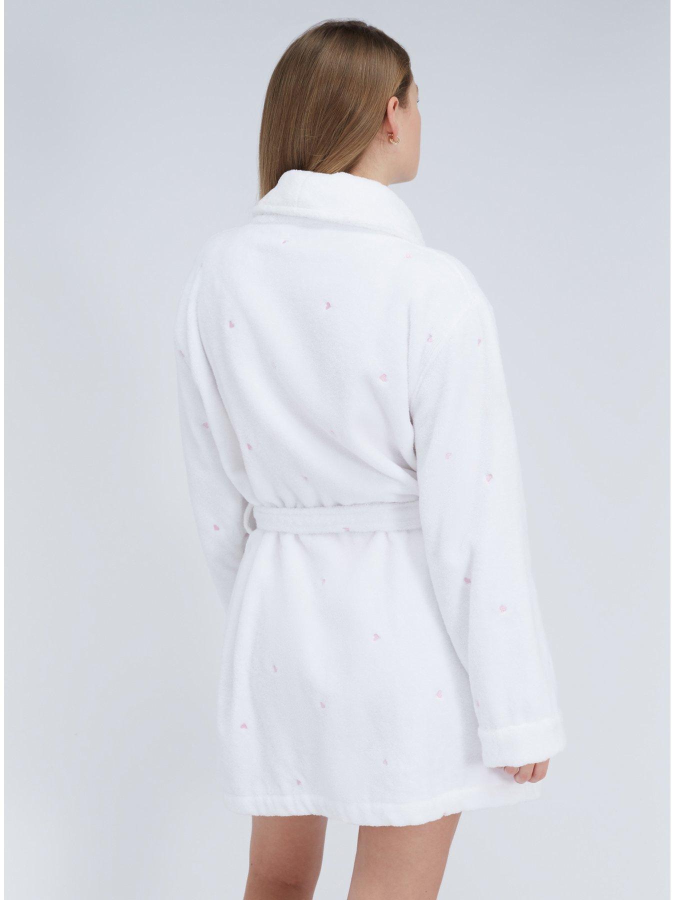 Image 2 of 5 of Boux Avenue Heart Towelling Short Robe - White