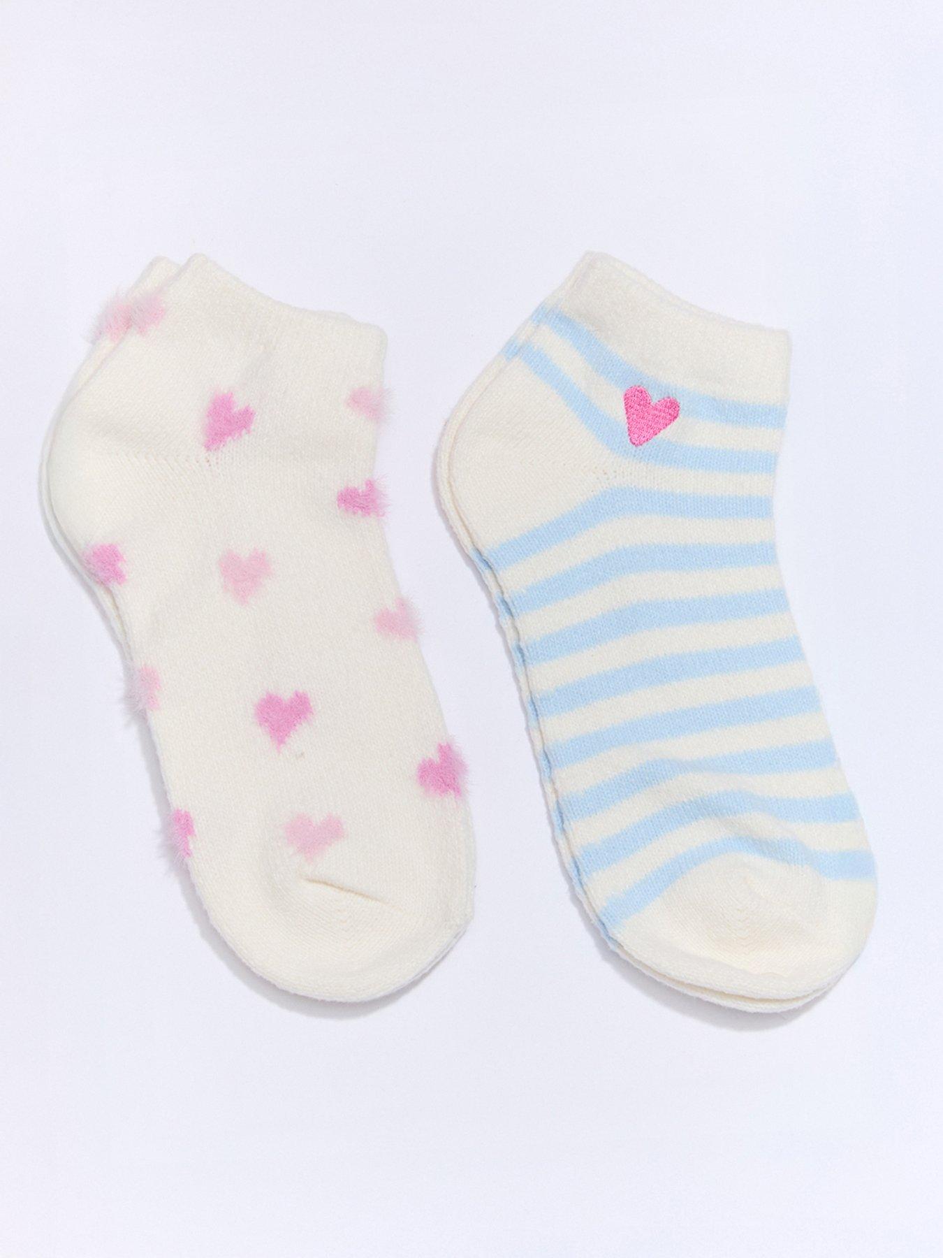 boux-avenue-hearts-amp-stripes-2-pack-trainer-socks-blue-mixfront