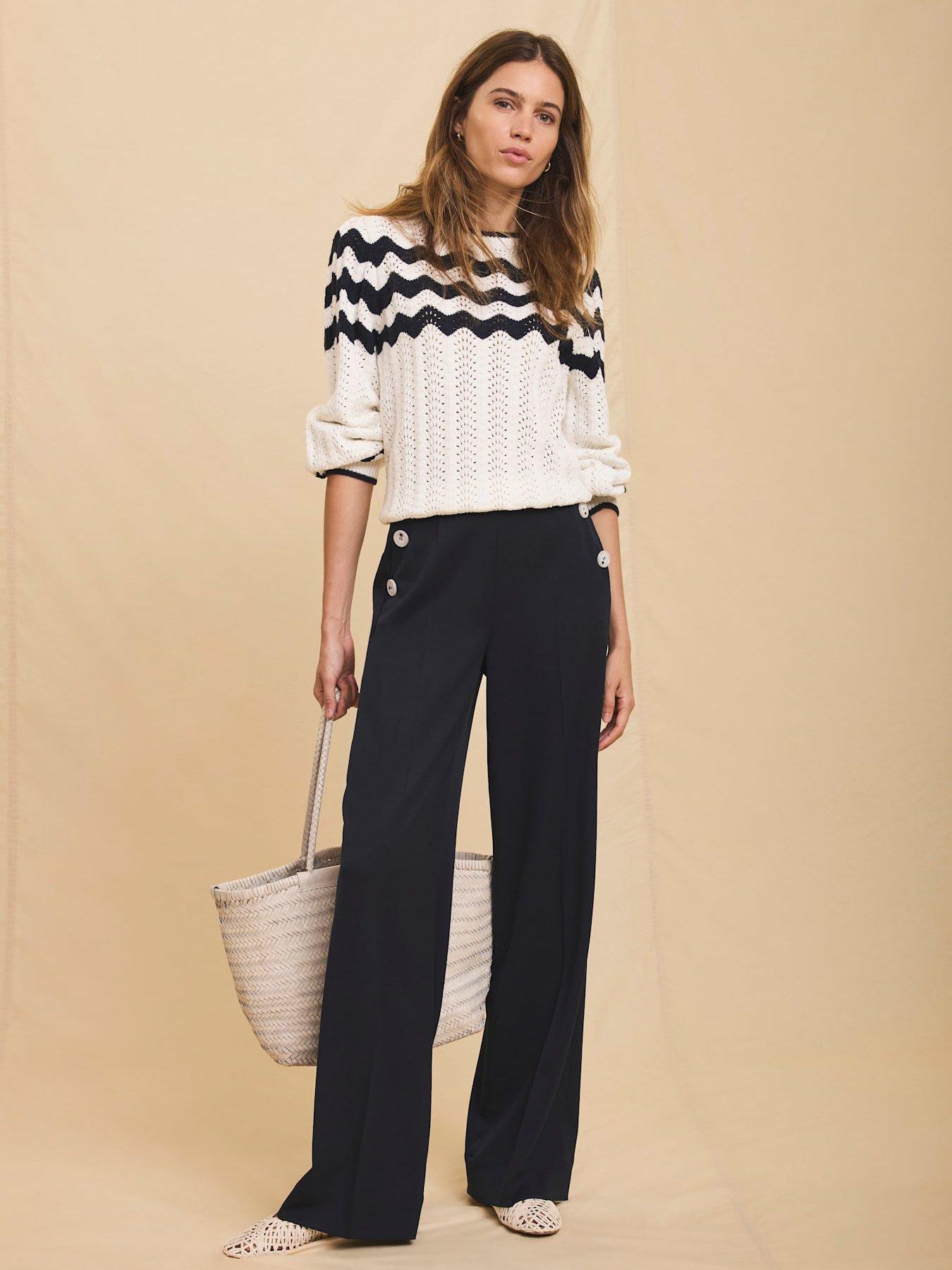 Image 1 of 6 of Mint Velvet Navy Button Front Trouser