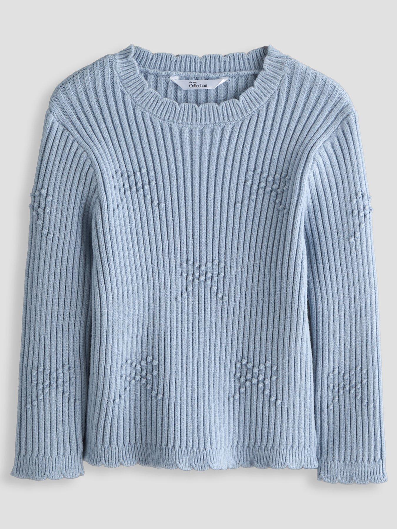 The Very Collection Girls Jacquard Heart Long Sleeve Lightweight Knit Top - Blue