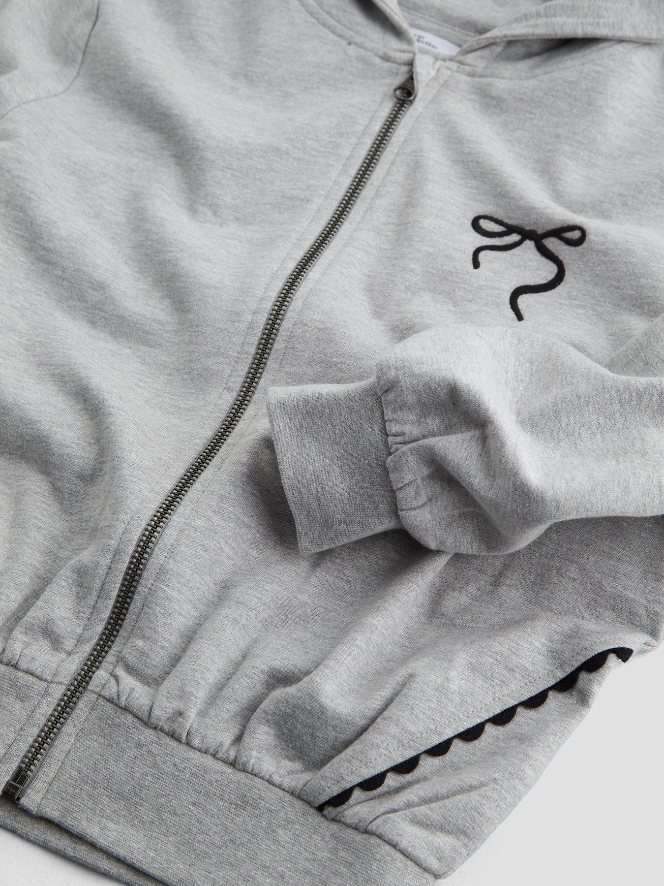 Image 3 of 4 of The Very Collection Girls Lace Trim Zip Up Hoody And Jogger Outfit (3 - 16 years) - Grey