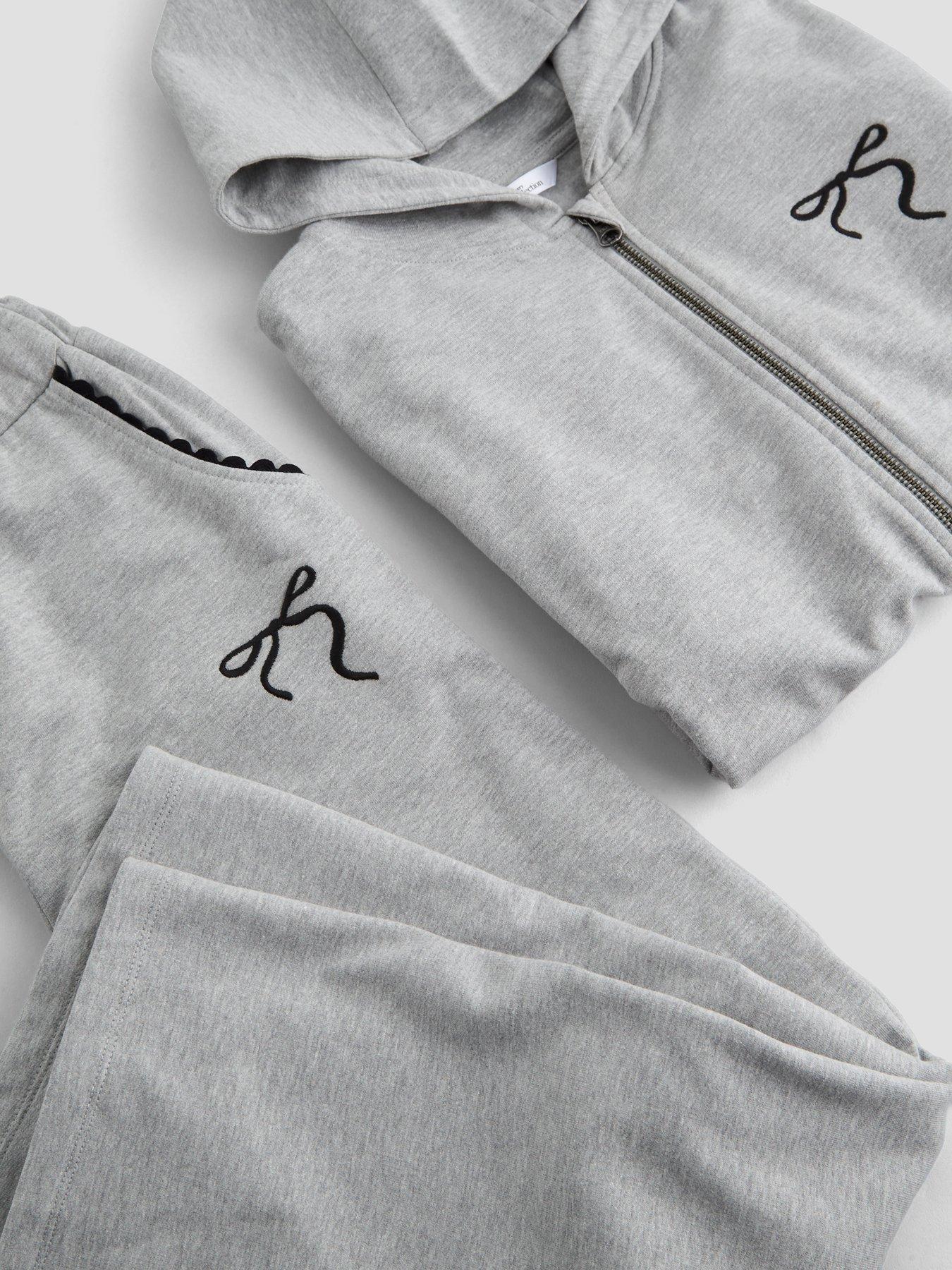 Image 4 of 4 of The Very Collection Girls Lace Trim Zip Up Hoody And Jogger Outfit (3 - 16 years) - Grey