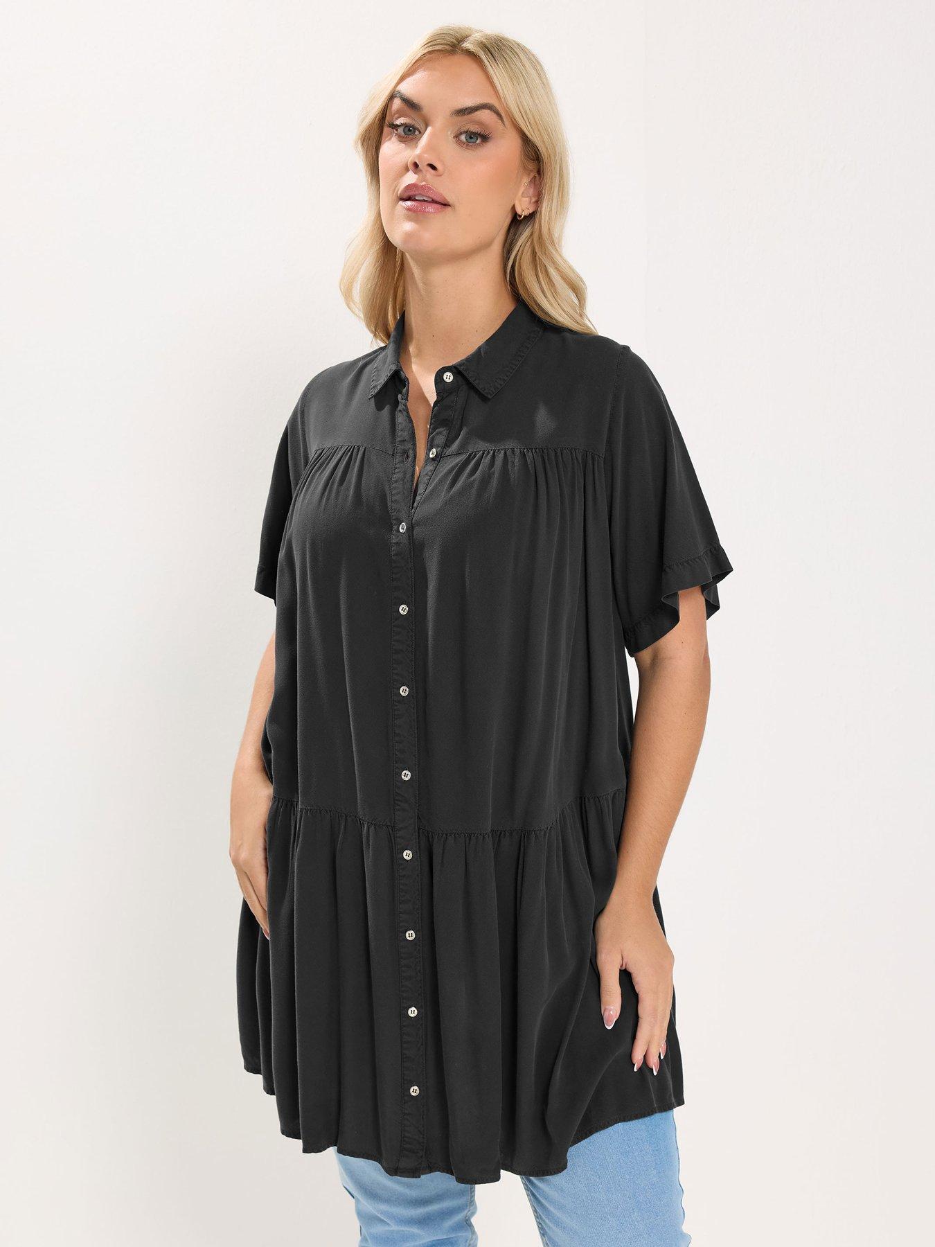 Image 1 of 5 of Yours Curve Tiered Smock Chambray Shirt
