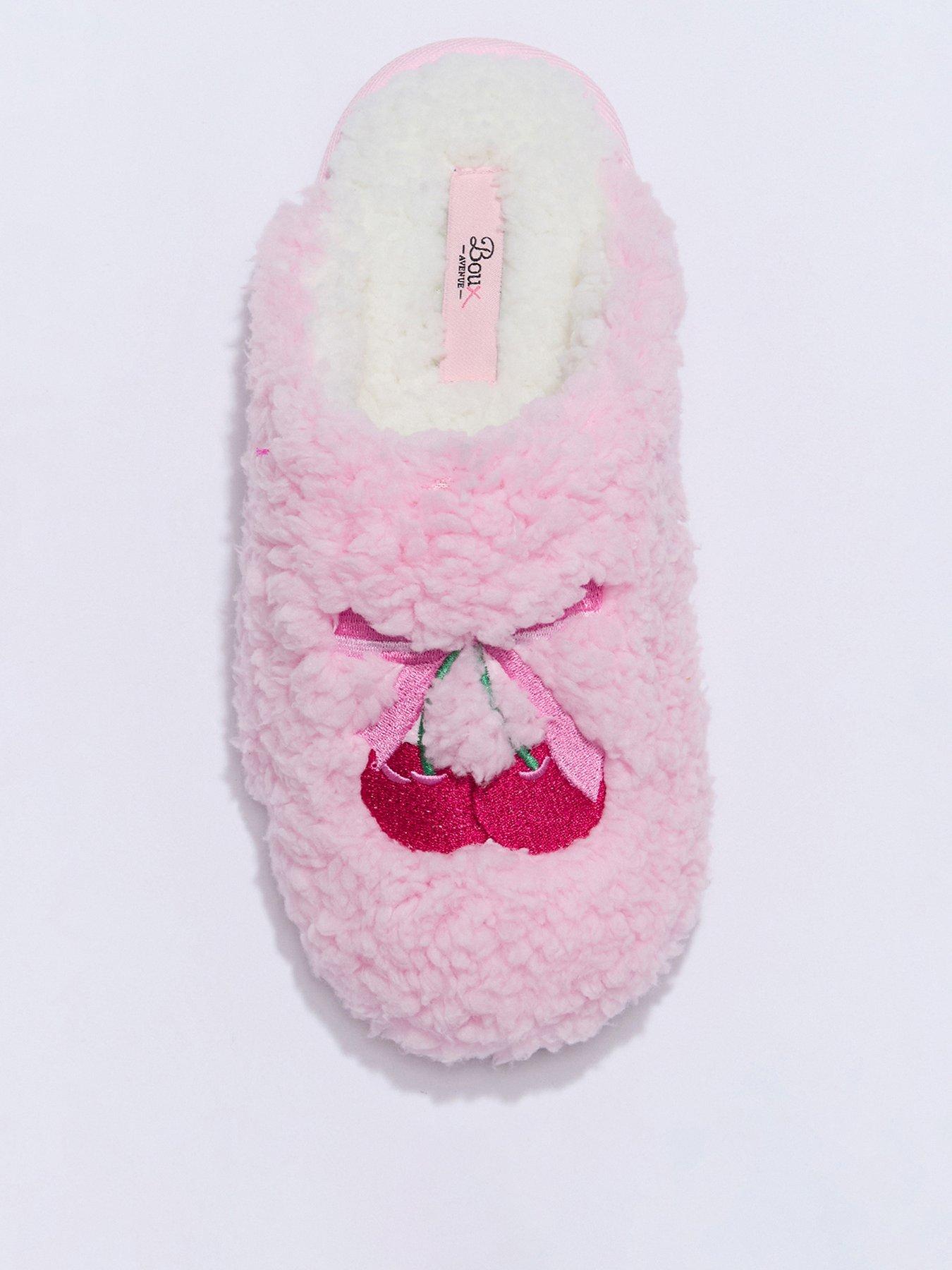 Image 1 of 5 of Boux Avenue Cherry Bow Embroidered Mule Slippers - Pink